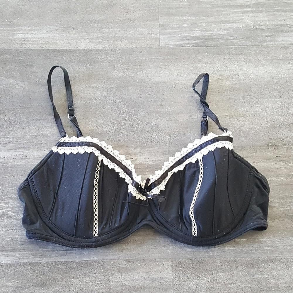 Designer Black White Lace Detailed Bra Size ONE SIZE - 1 Thumbnail
