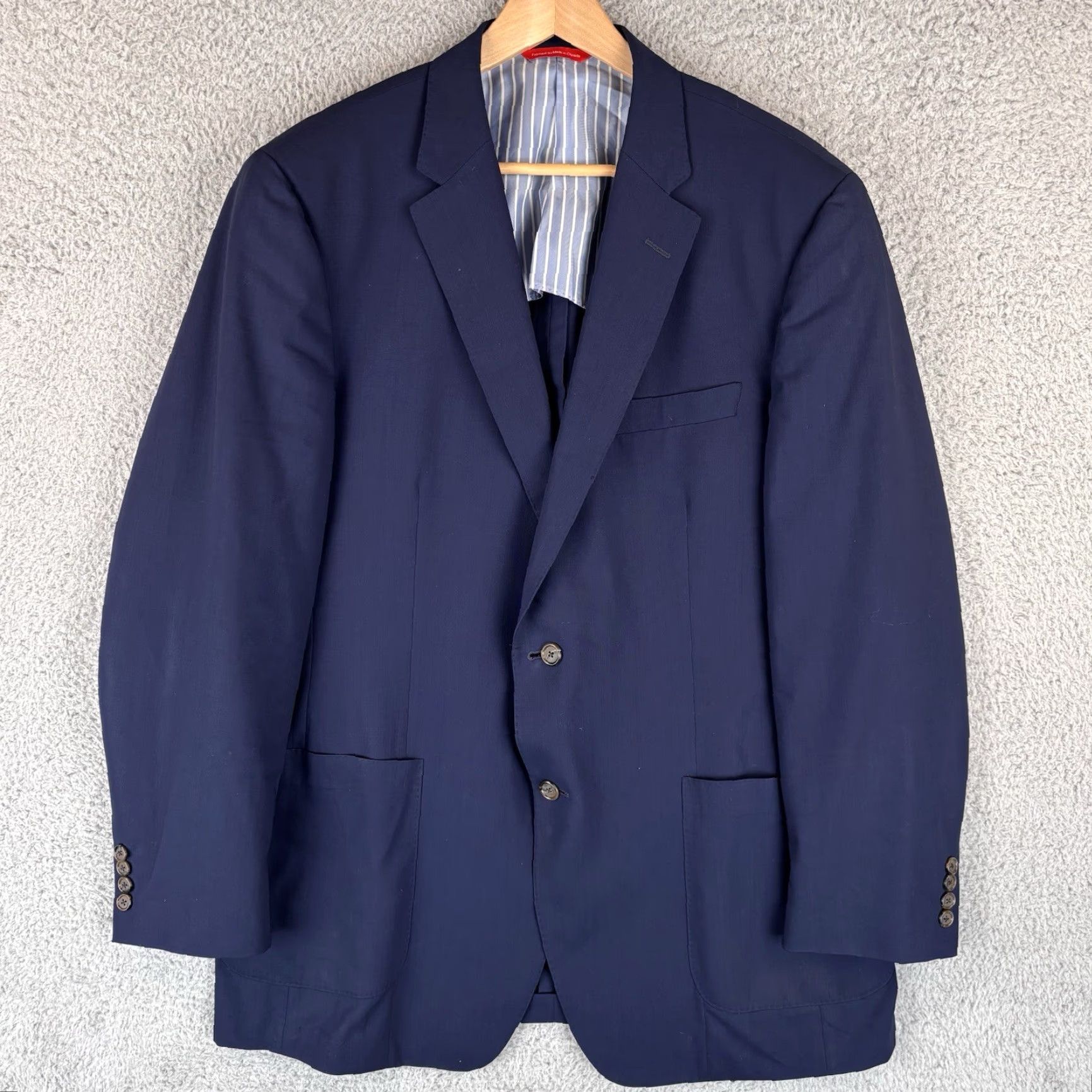 Vintage Samuelsohn Blazer Mens 46 Tall Navy 100% Wool Single-Breasted Notch Lapel Long Jacket Size 46R - 2 Thumbnail