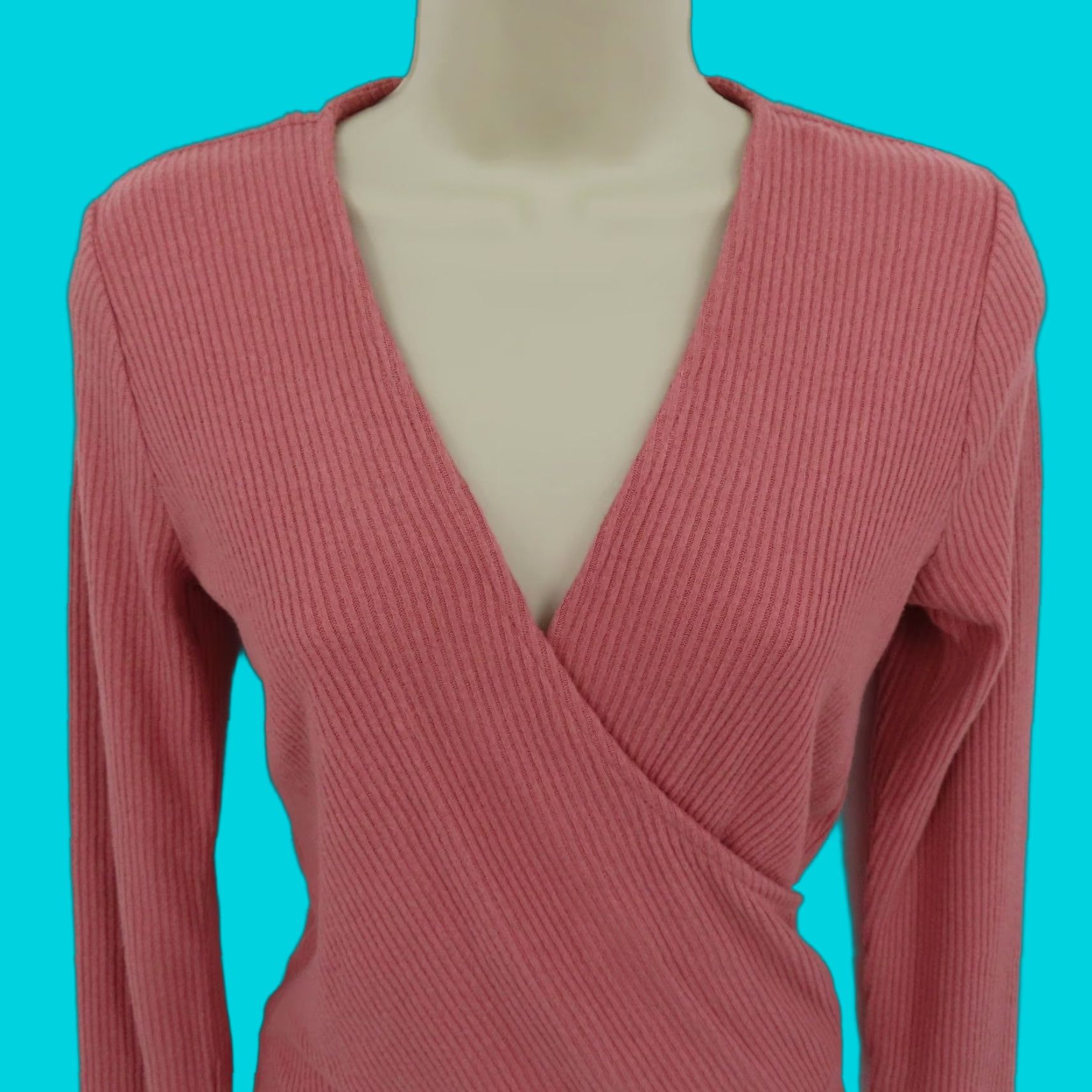 Express Express Women Small Pink Ribbed V Neck Wrap Long Sleeve Bodysuit One Piece NEW Size S / US 4 / IT 40 - 1 Thumbnail
