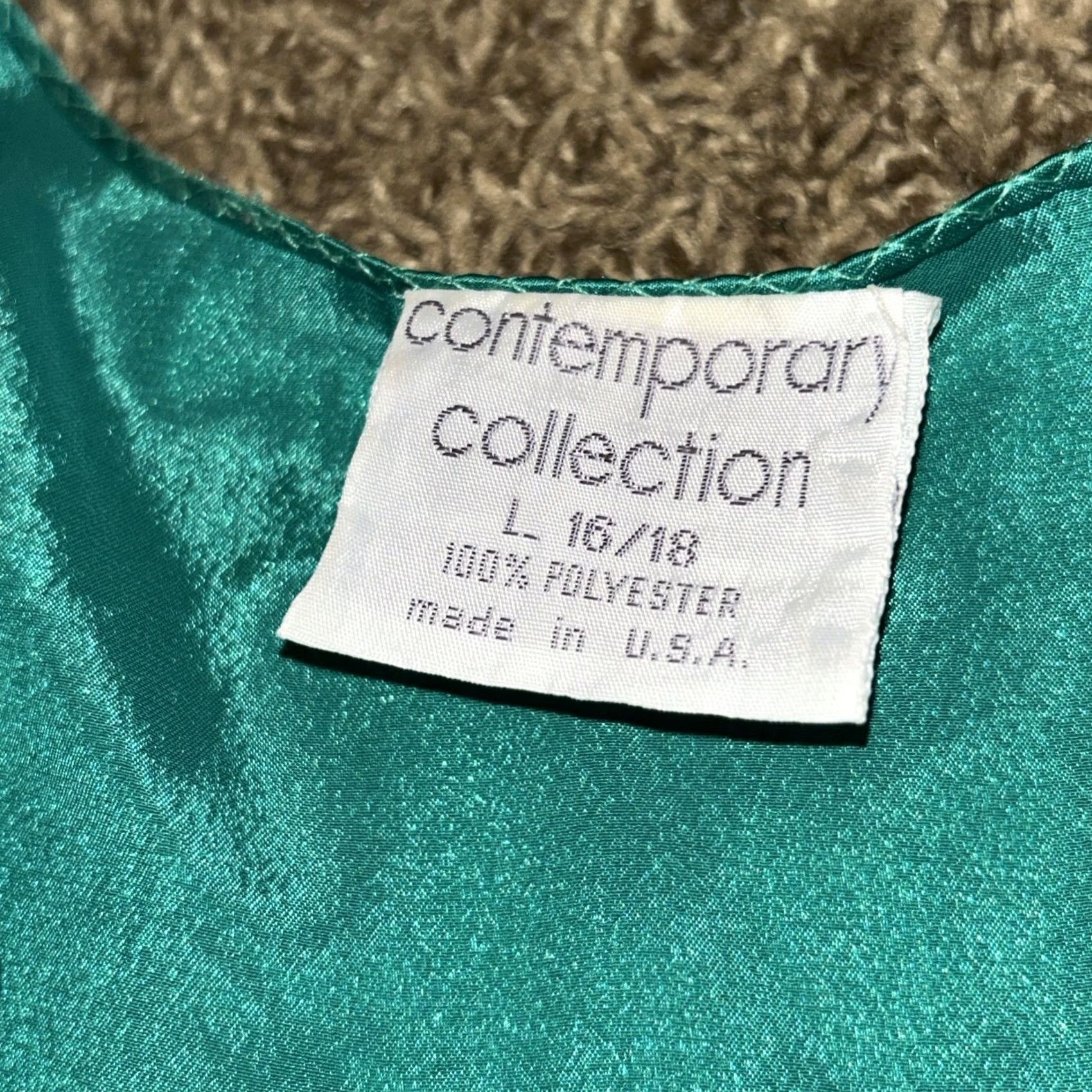 Vintage VINTAGE Contemporary Collections Robe Womens L Green Polyester Satin USA B2 Size ONE SIZE - 2 Thumbnail