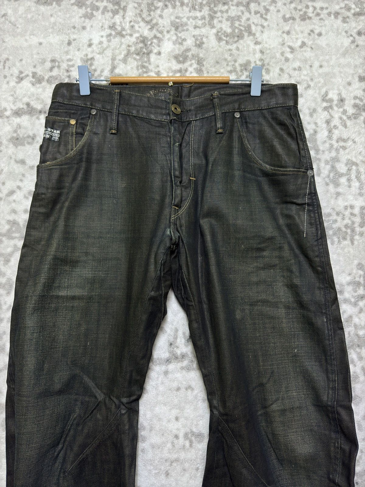 G-Star Vintage G-Star RAW 3301 Waxed Coated Distressed Denim Jeans Size US 31 - 3 Thumbnail