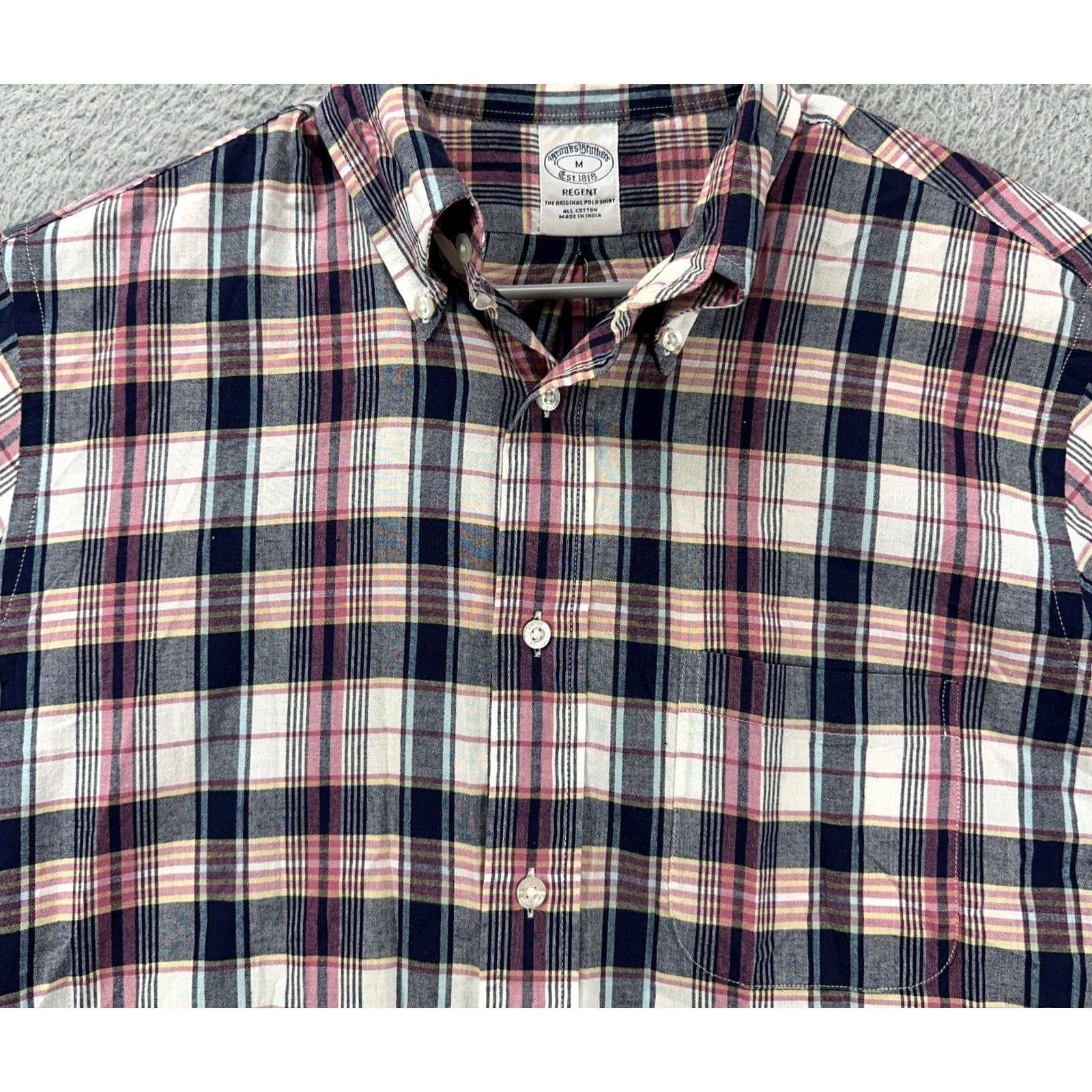 Brooks Brothers VINTAGE Brooks Brothers Shirt Mens Regular Button-Down Plaid 1818 Pink Grey Cotton M Size US M / EU 48-50 / 2 - 2 Thumbnail