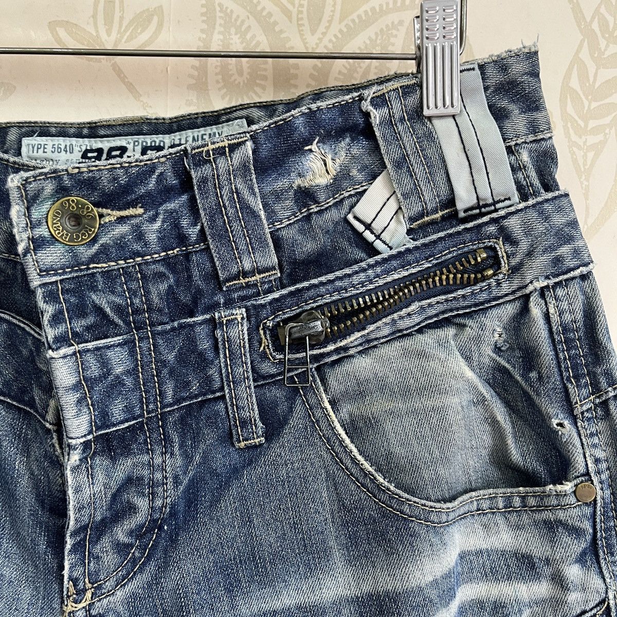 Japanese Brand Distressed Double Knee Japan Denim Double Waist Size US 33 - 6 Thumbnail