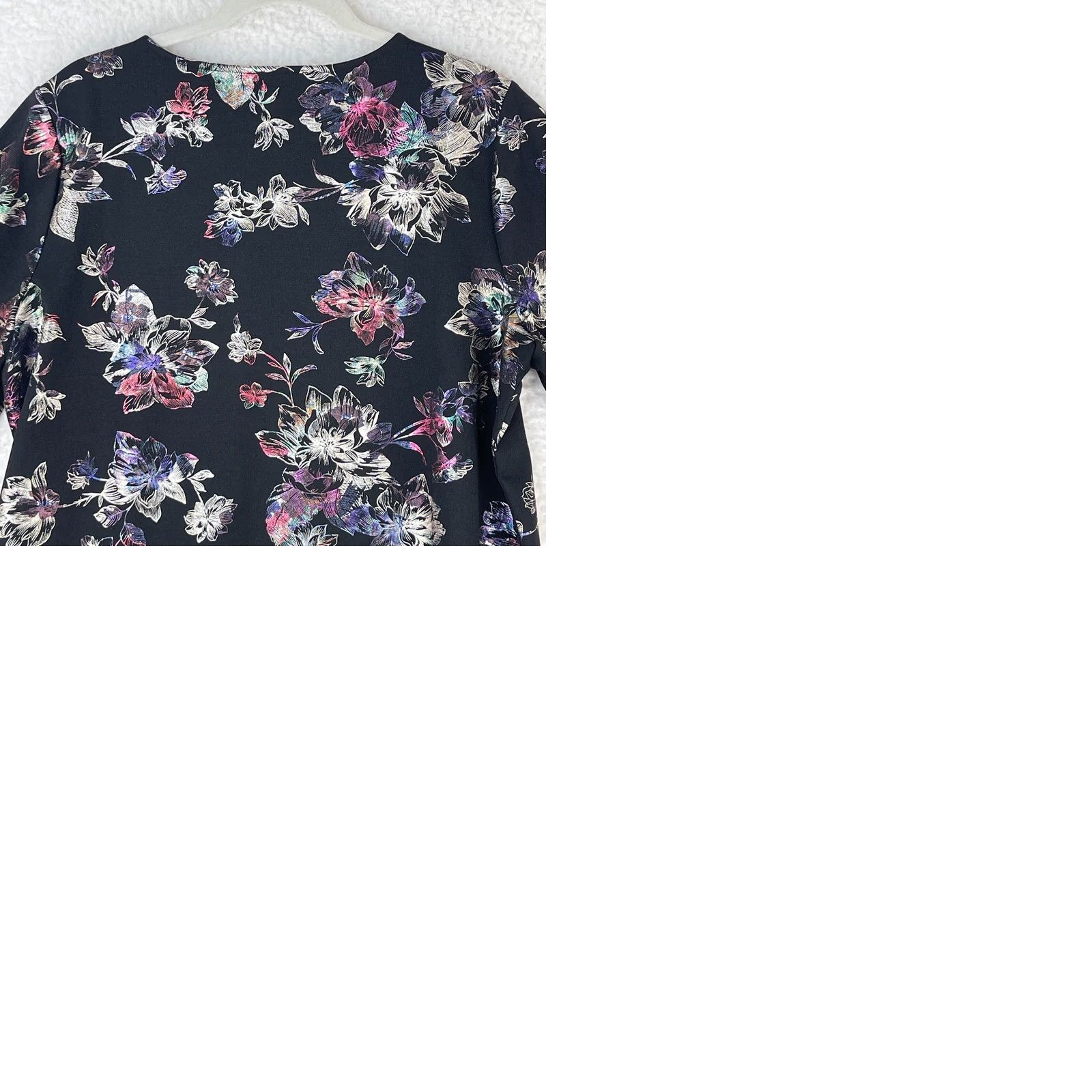 Vintage Chico's Romance Shine Floral Asymmetrical-Neck Ponte Top Womens XL Black Shirt Size XL / US 12-14 / IT 48-50 - 10 Thumbnail