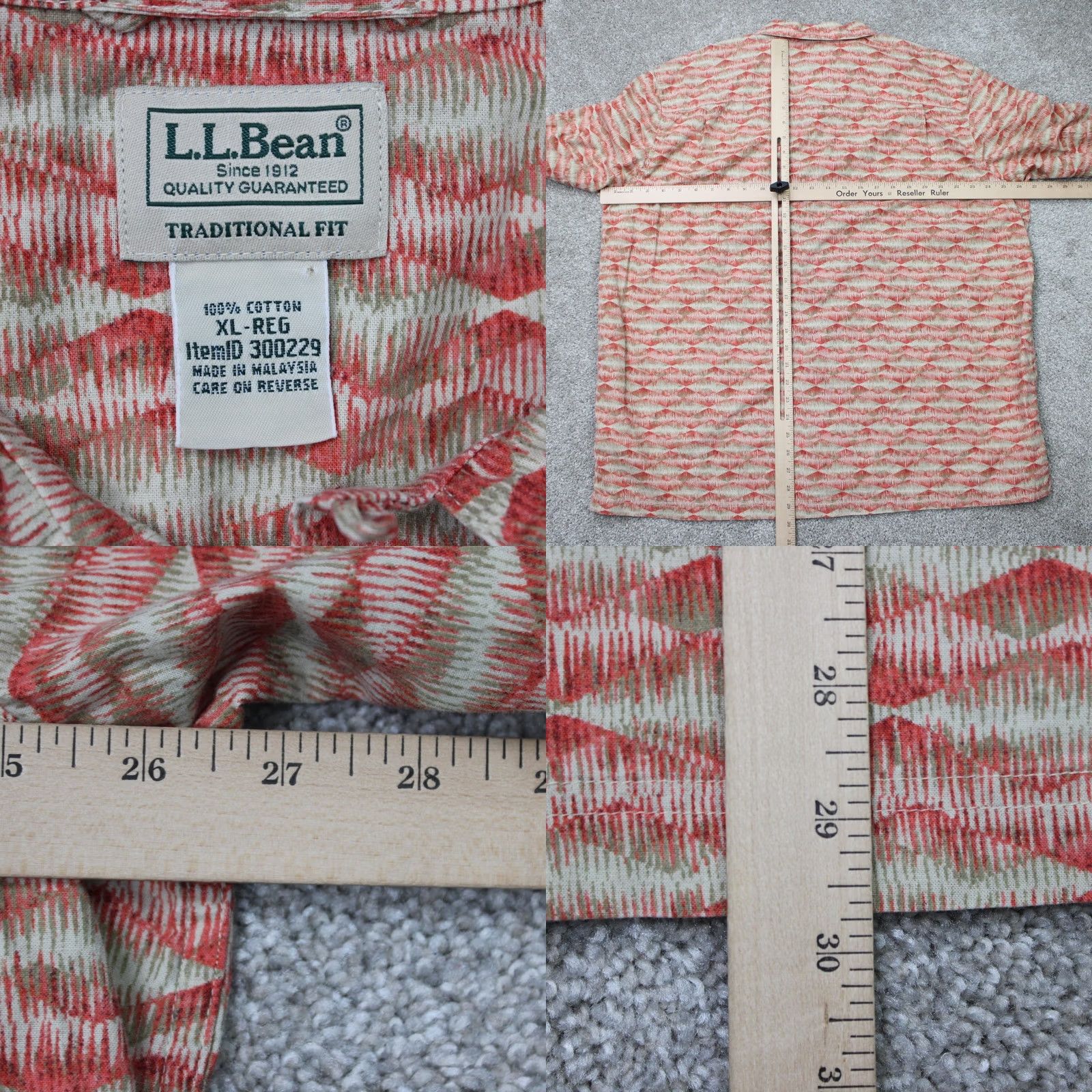 Vintage L.L. Bean Tropics Shirt Mens XL - Reg Red/Beige 100% Cotton Short Sleeve Button-Up Size US XL / EU 56 / 4 - 8 Thumbnail