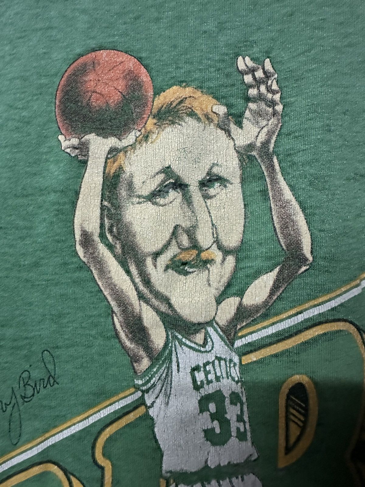 NBA × Vintage Vintage 80s Nba Larry Bird Distressed Single Stitch Tee Size US L / EU 52-54 / 3 - 6 Thumbnail