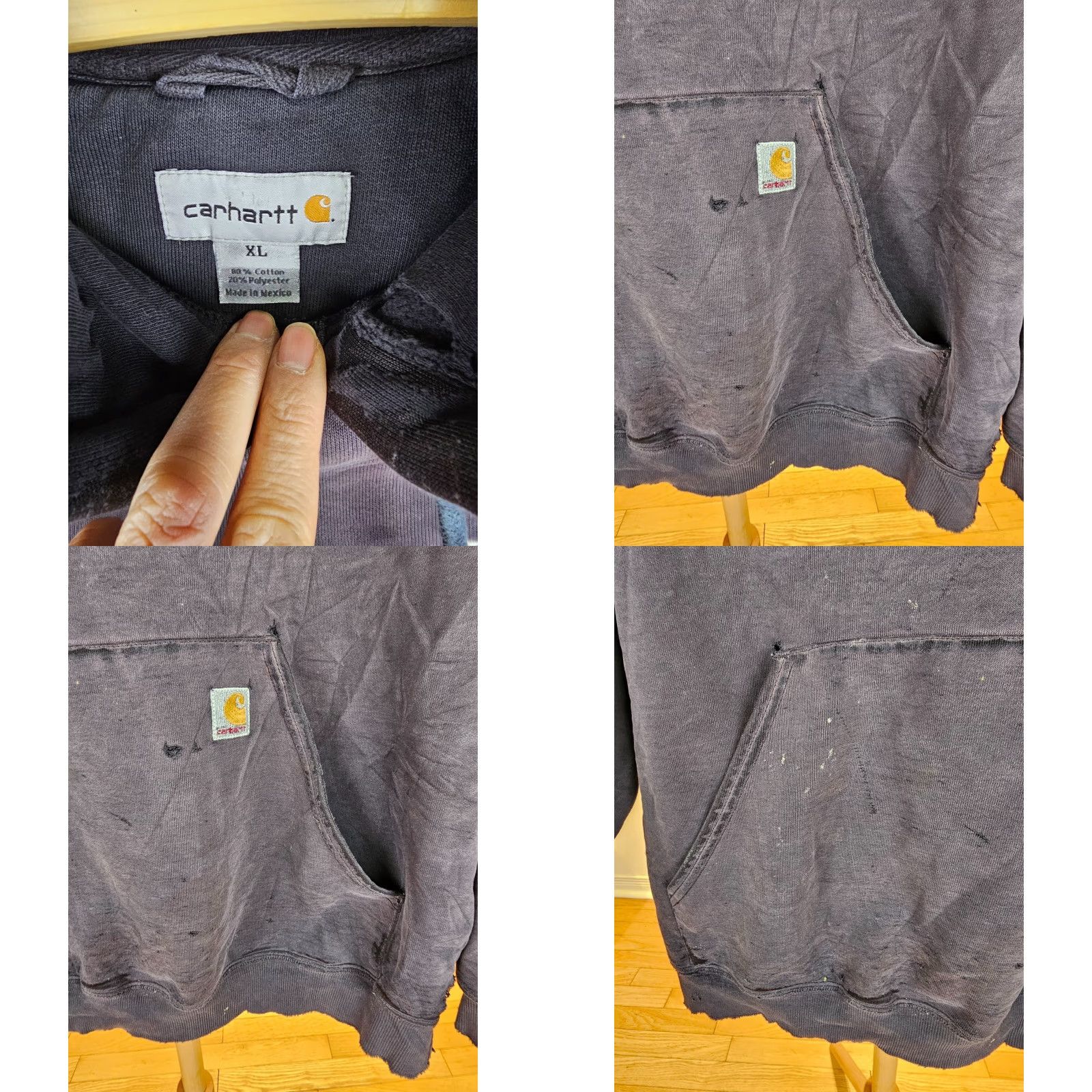Carhartt VINTAGE Carhartt Hoodie XL Black Distressed Worn Cross Chest 27 INCH Cross Shoulder 23 INCH Men Pullover See Detail Size US XL / EU 56 / 4 - 8 Thumbnail