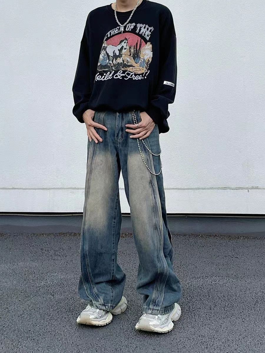 Vintage draped washed distressed loose jeans