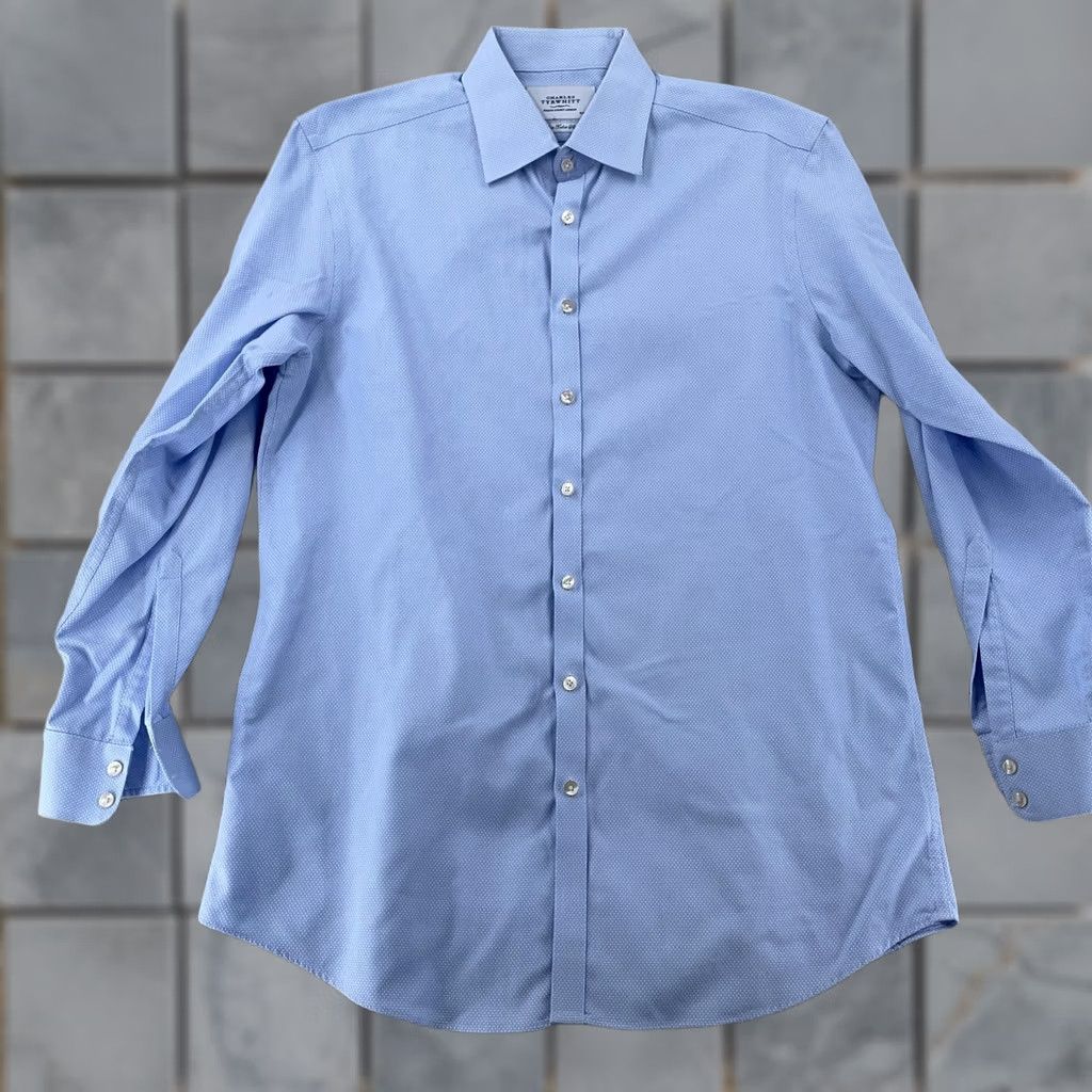 Charles Tyrwhitt Charles Tyrwhitt Dress Shirt Mens 17/35 Blue Non Iron Extra Slim Fit French Cuff Size 46R - 1 Thumbnail