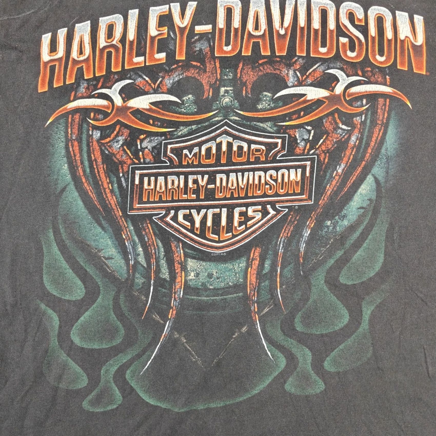 Harley Davidson Harley-Davidson Shirt Mens XL Black Boston Flames Logo Double Sided Tee 2011 Size US XL / EU 56 / 4 - 2 Thumbnail