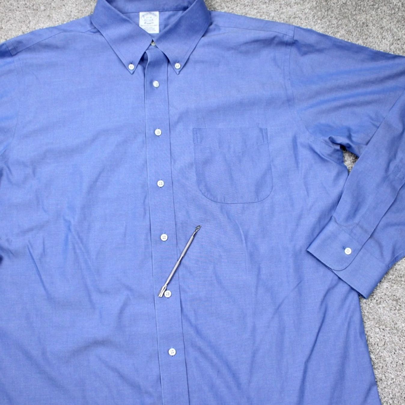 Brooks Brothers Brooks Brothers Dress Shirt Mens 17 35 Blue Non Iron 100% Cotton Regular Long Sleeve Button Closure Size 46R - 5 Thumbnail