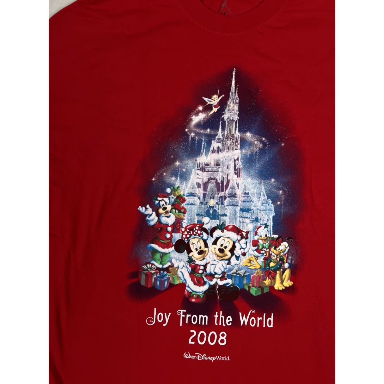 Disney VINTAGE Walt Disney World T-Shirt Mens XL Red Joy From The World Christmas 2008 Size US XL / EU 56 / 4 - 2 Thumbnail