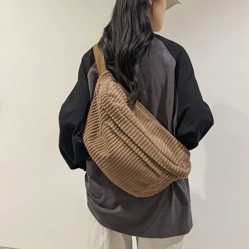 Japanese Brand Unisex Large Capacity Corduroy Chest Bags Size ONE SIZE - 1 Thumbnail