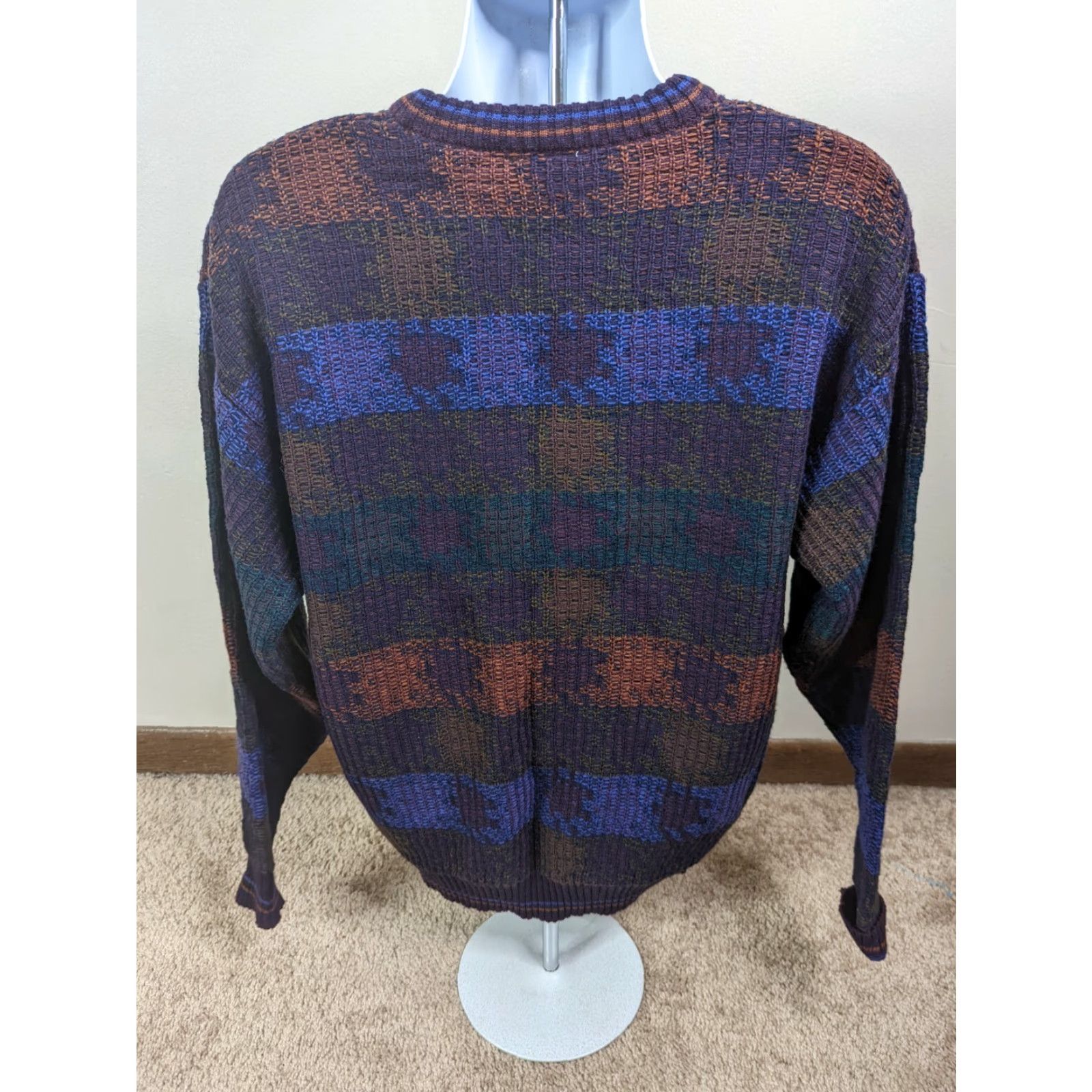 Vintage VINTAGE 80s Geometric Cosby Sweater Crewneck Large S8C Purple Shirt Mens Pullover Geometric 80s Cosby Size US L / EU 52-54 / 3 - 3 Thumbnail