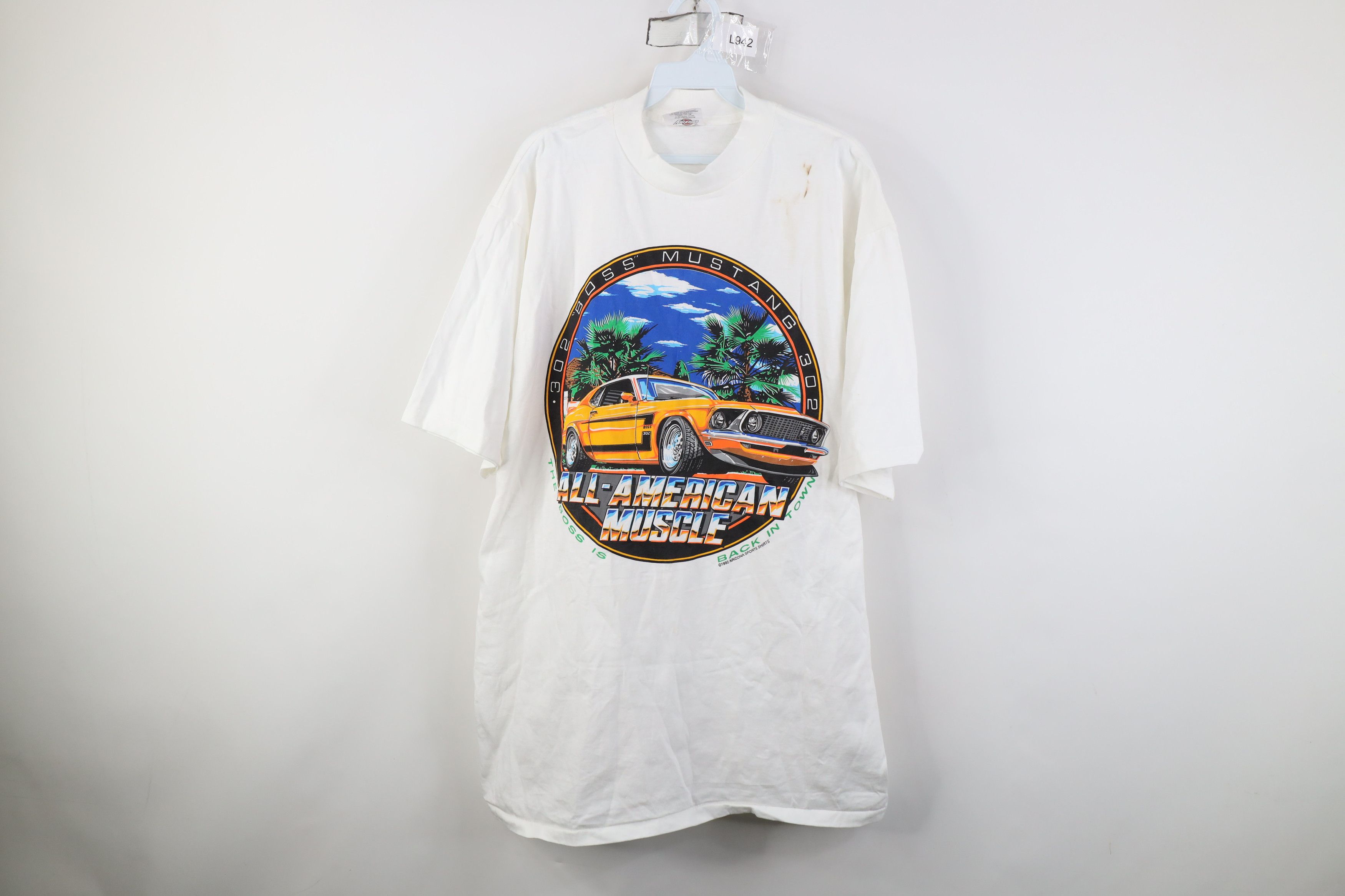 Vintage Vintage 90s Streetwear 302 Boss Mustang Muscle Car T-Shirt Size US XL / EU 56 / 4 - 1 Thumbnail