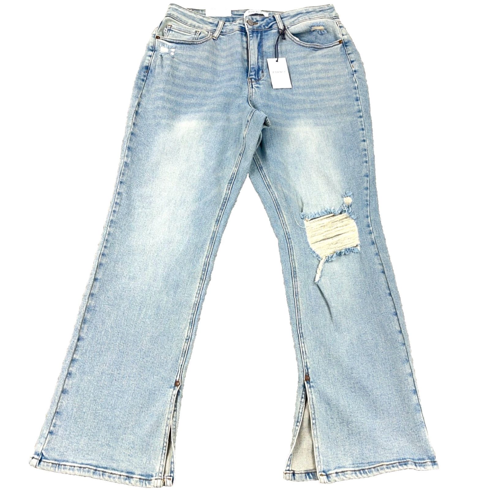 Vintage Judy Blue Jeans Women 16W Straight Leg High Waist Light Wash Distressed Holes Jeans Size 38" / US 16 / IT 52 - 2 Thumbnail