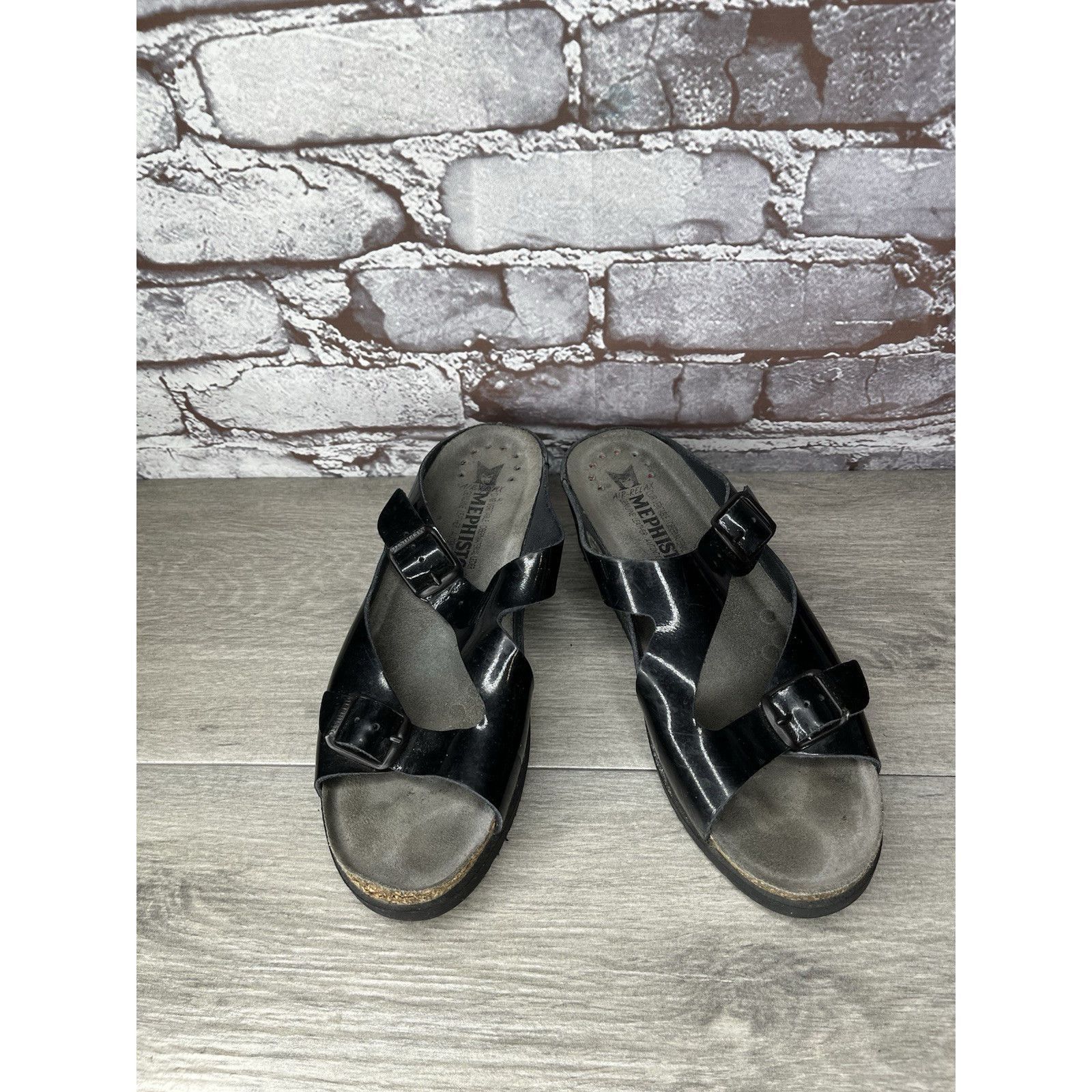 Mephisto Mephisto Black Patent Leather Buckle Wedge Sandals Women’s S Size US 7.5 / IT 37.5 - 24 Thumbnail