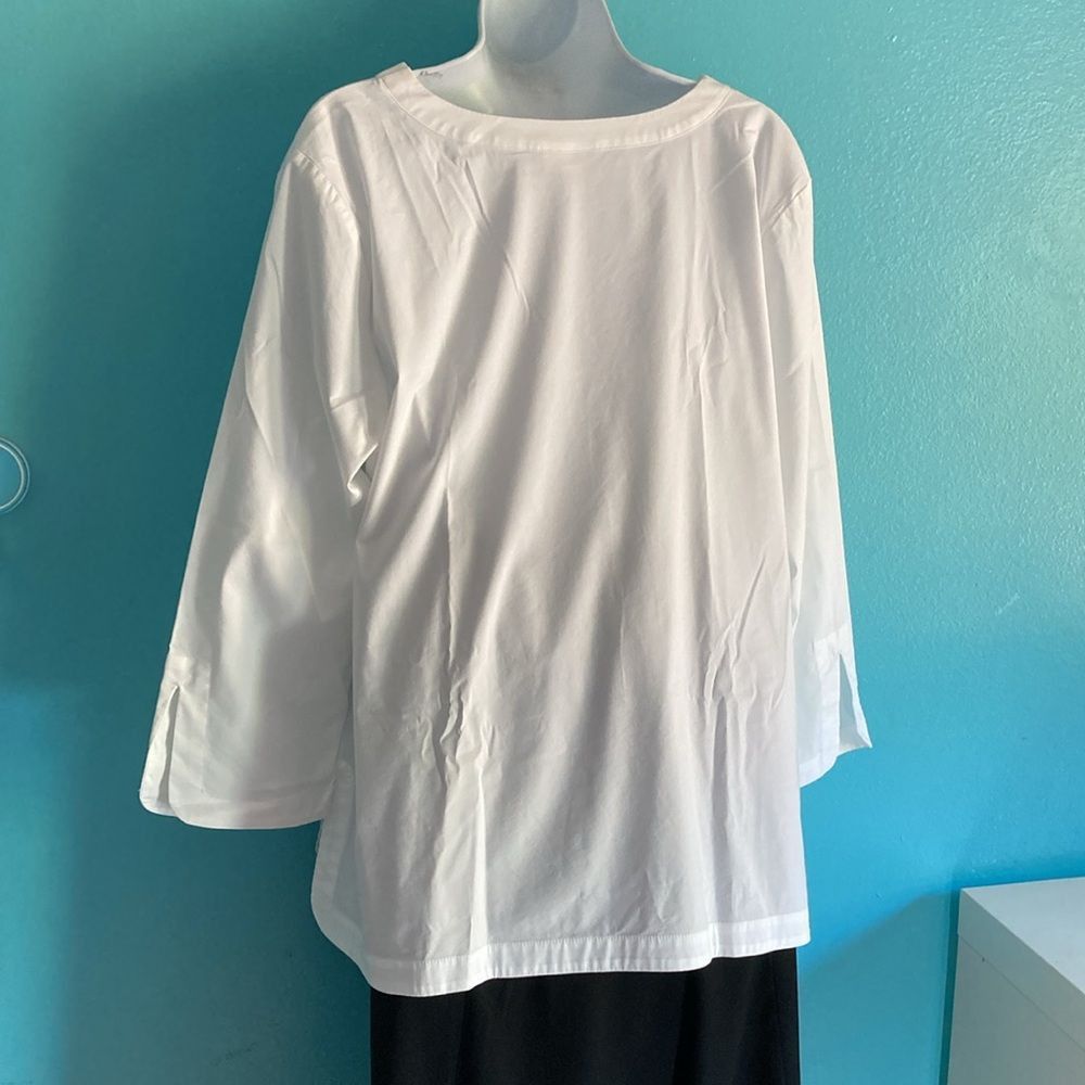 Eileen Fisher J. Jill XL Petite White Cotton Tunic Shirt XLP Size XL / US 12-14 / IT 48-50 - 7 Thumbnail