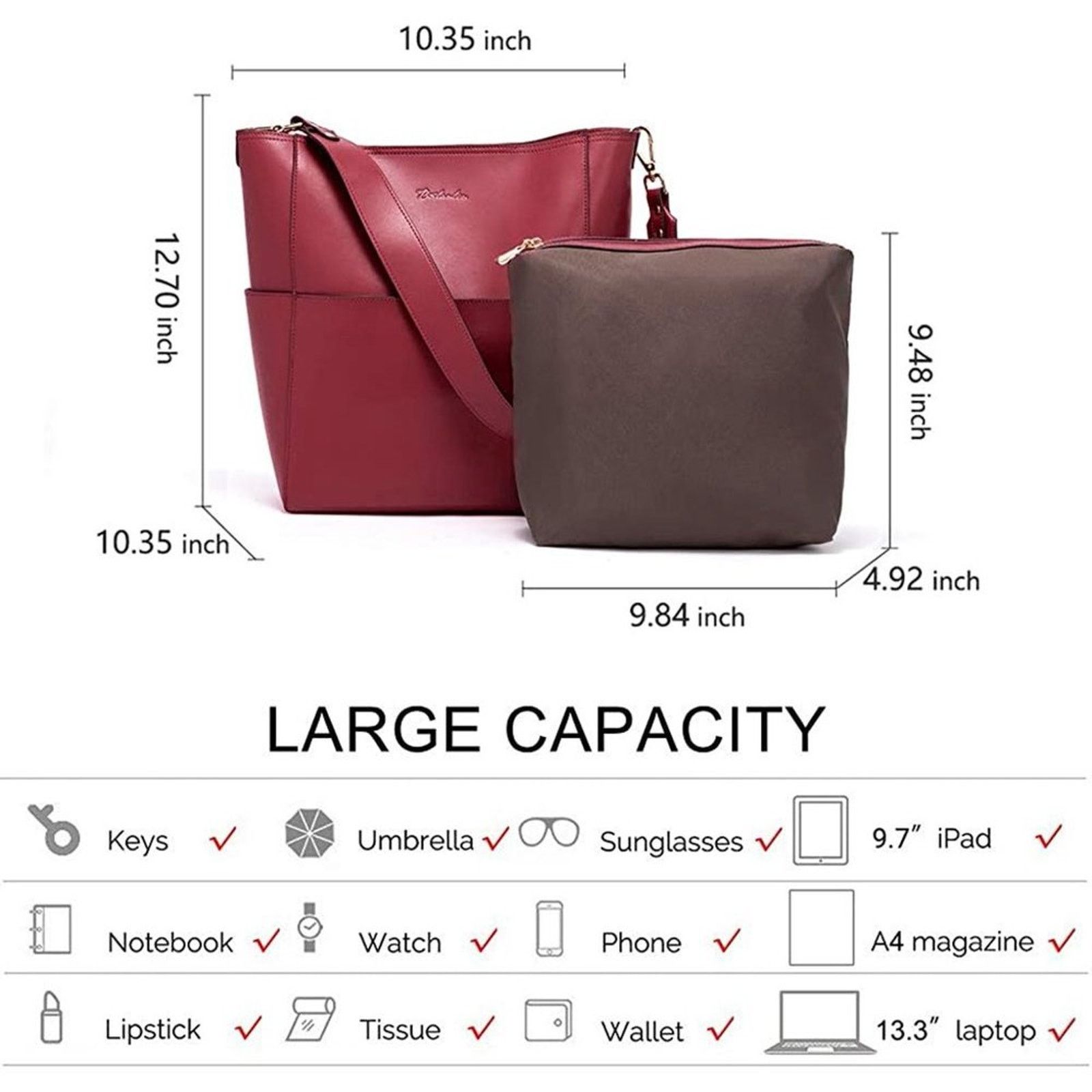 Designer Bostanten Lotty Leather Hobo Bucket Tote Bag Size ONE SIZE - 7 Thumbnail