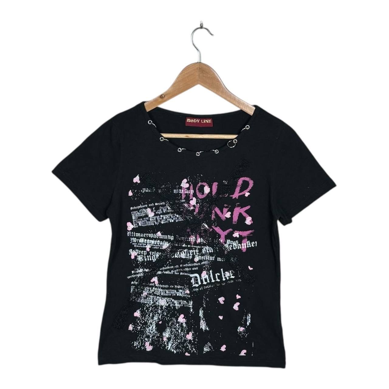 Japanese Brand Body Line Harajuku Punk Graphic Tee Lace-Up Ring Goth Shirt Size S / US 4 / IT 40 - 1 Thumbnail