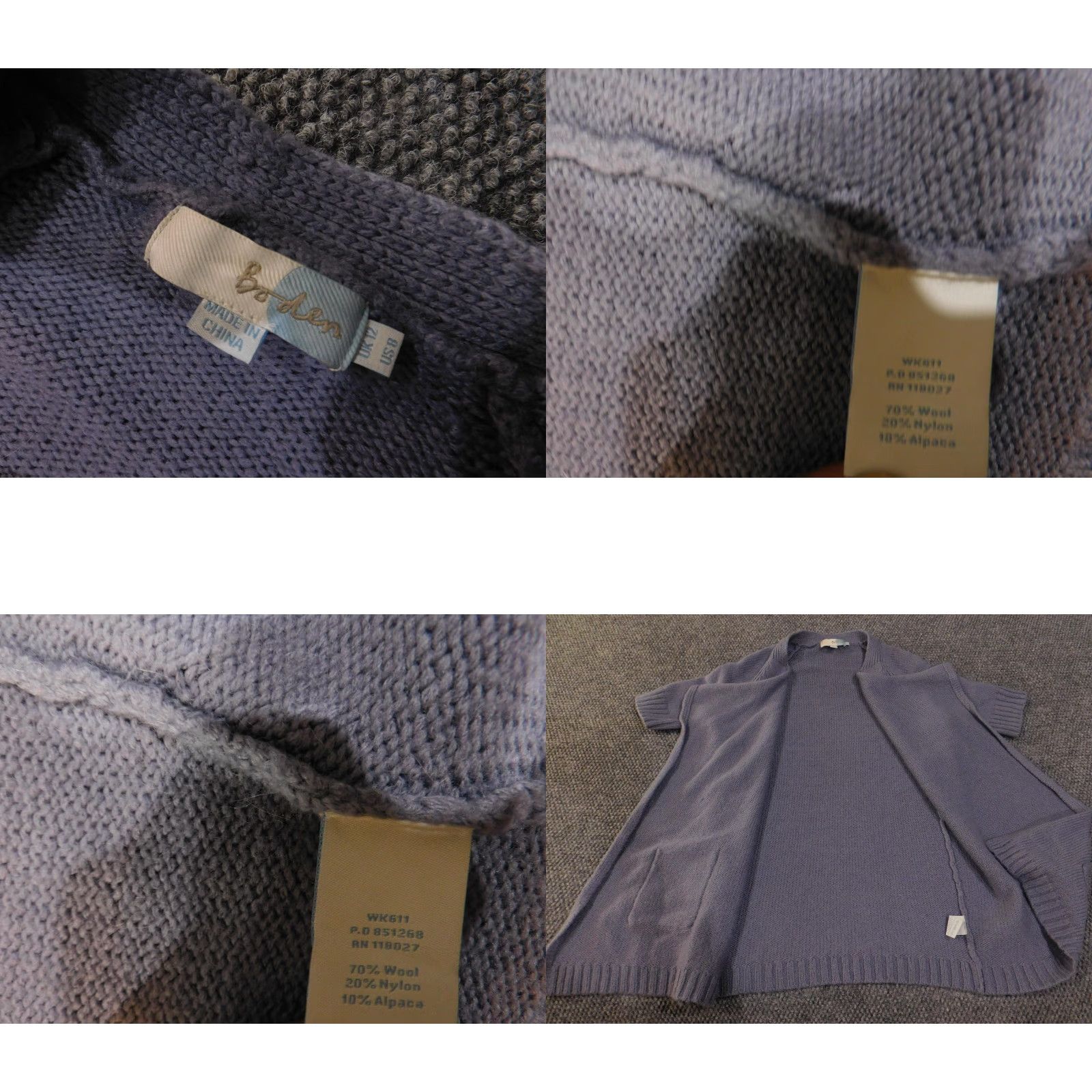 Boden Boden Cardigan Womens US 8 Purple Short Sleeve Open Front Wool Alpaca Knit Sweater Size M / US 6-8 / IT 42-44 - 8 Thumbnail