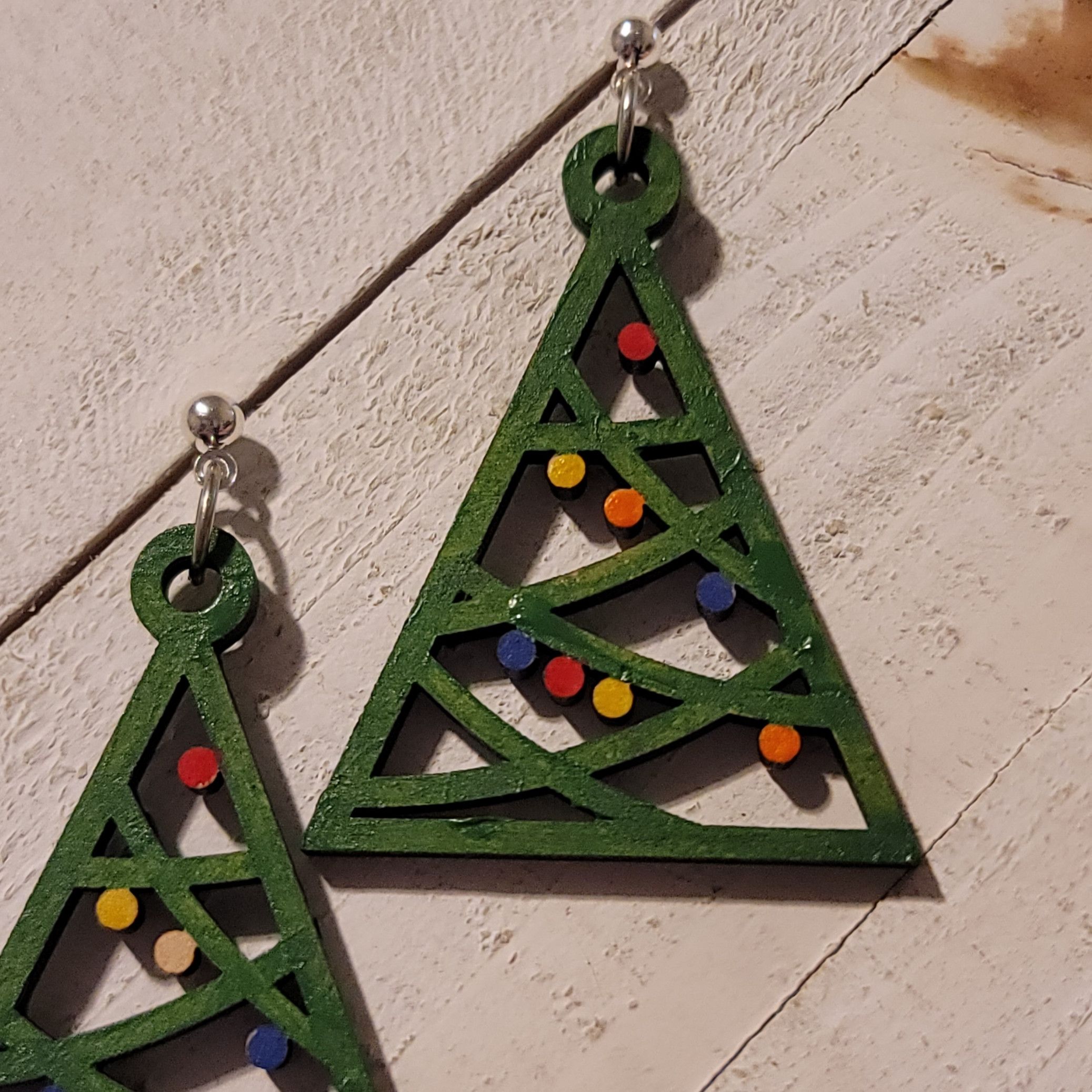 Handmade Hand Painted Triangle Christmas Tree Earrings Size ONE SIZE - 3 Thumbnail