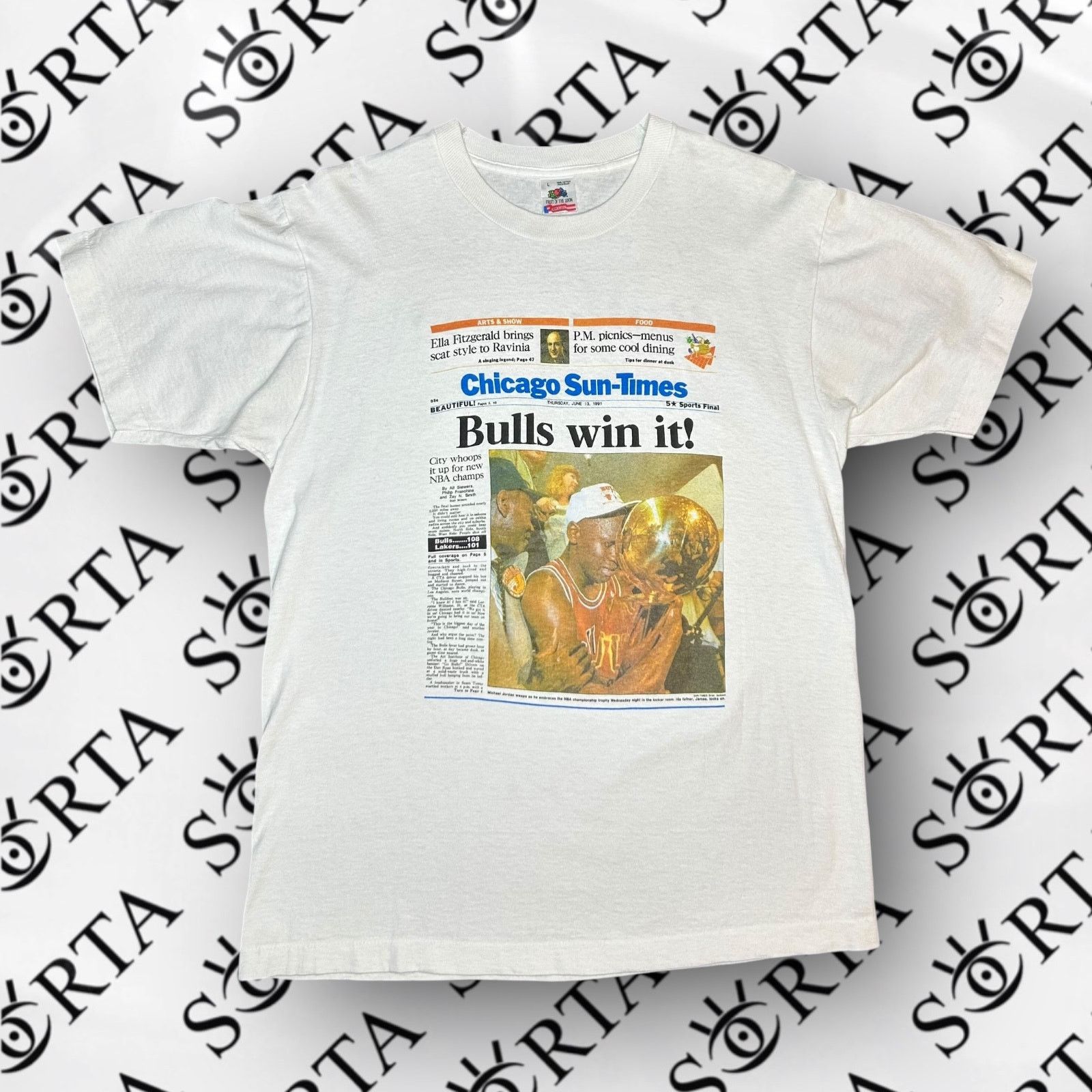 1991 NBA Chicago Bulls Michael Jordan Newspaper Print Shirt