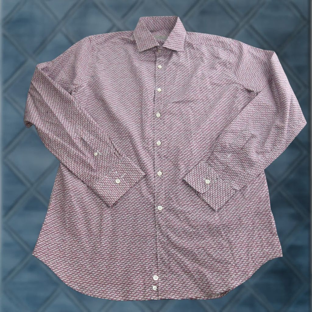 Canali Canali Shirt Mens Large Pink Geometric Made In Italy Dress Shirt Long Sleeve Size 42R - 1 Thumbnail