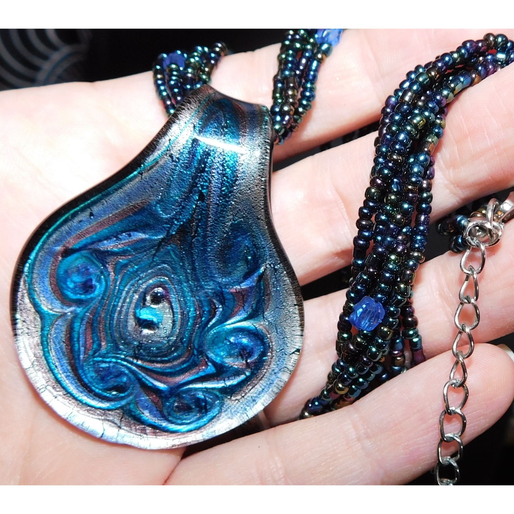Other Mermaidcore Swirly Blue Glass Pendant Necklace With Oil Slic Size ONE SIZE - 2 Thumbnail