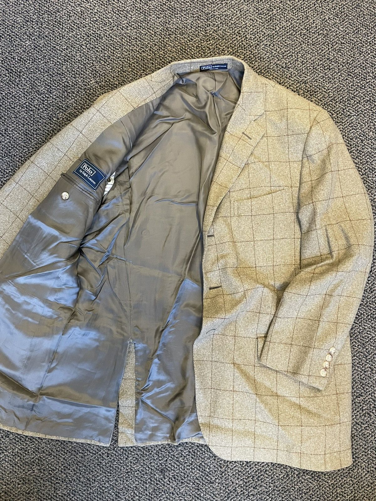 Polo Ralph Lauren × Vintage Windowpane Check Cashmere Jacket Size 46R - 7 Thumbnail