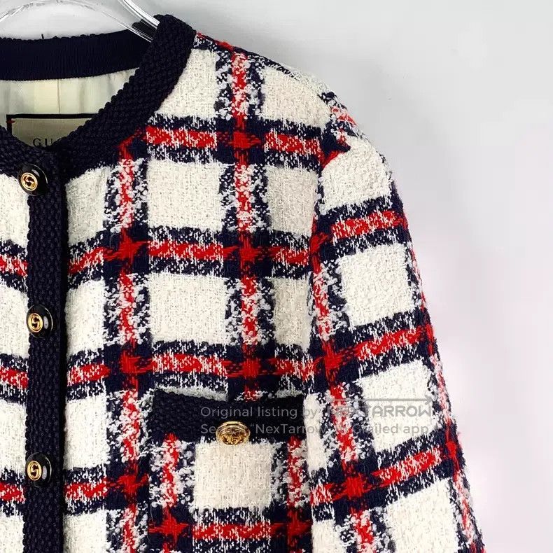 Gucci Gucci Color-matched plaid round-neck single-breasted long- Size S / US 4 / IT 40 - 3 Thumbnail