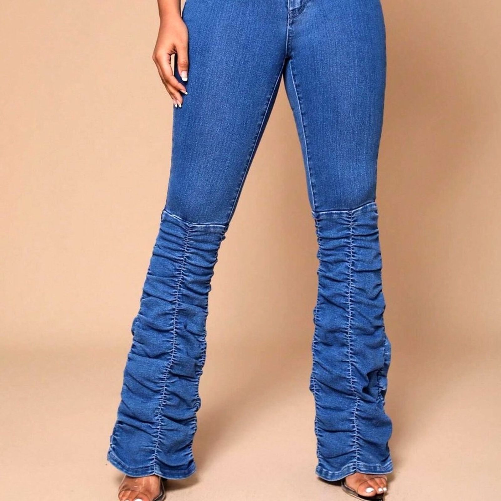 Other Womens Medium Wash Stacked Ruched Jeans 28 x 32 Size 28" / US 6 / IT 42 - 6 Thumbnail