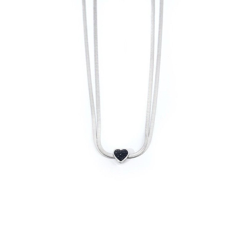 Other Silver Titanium Steel Necklace Black Heart Pendant Size ONE SIZE - 6 Thumbnail