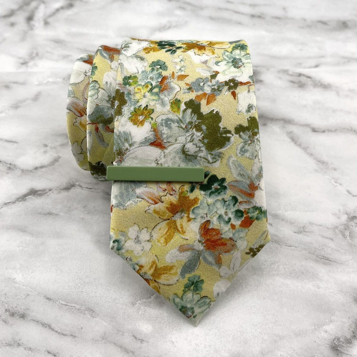 Other Men’s Yellow Tropical Floral Slim Necktie & Green Tie Bar Size ONE SIZE - 1 Thumbnail