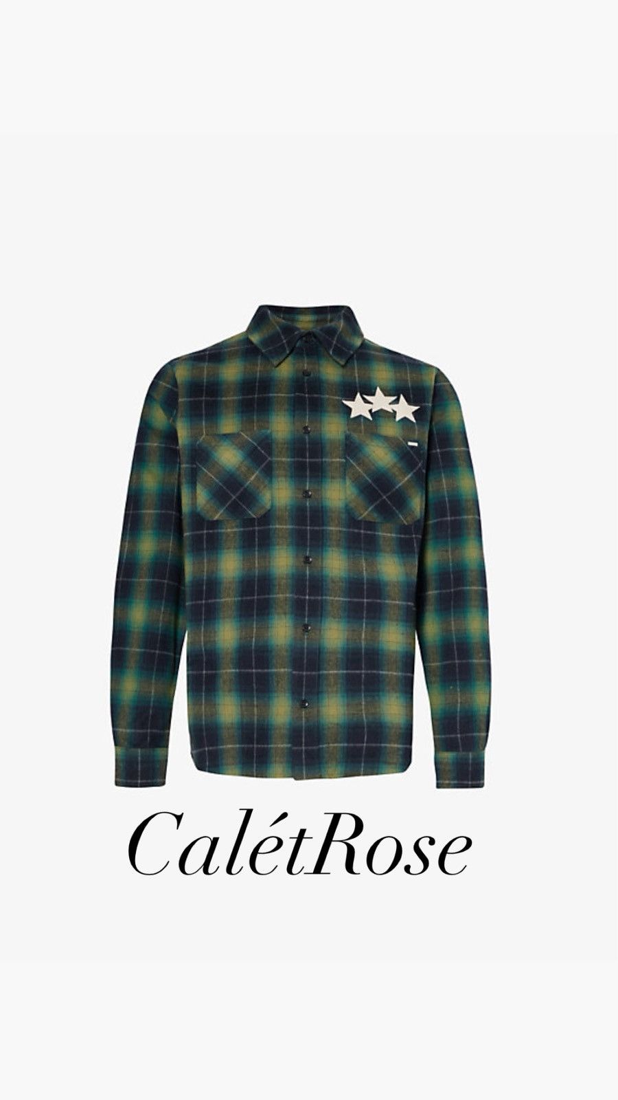 Amiri $990 Amiri leather star patch green flannel check shirt 48 Size US M / EU 48-50 / 2 - 1 Thumbnail
