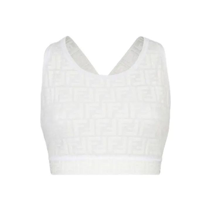 Fendi Fendi Logo Print Fitted Crop Tank Top -2507 Size S / US 4 / IT 40 - 1 Thumbnail