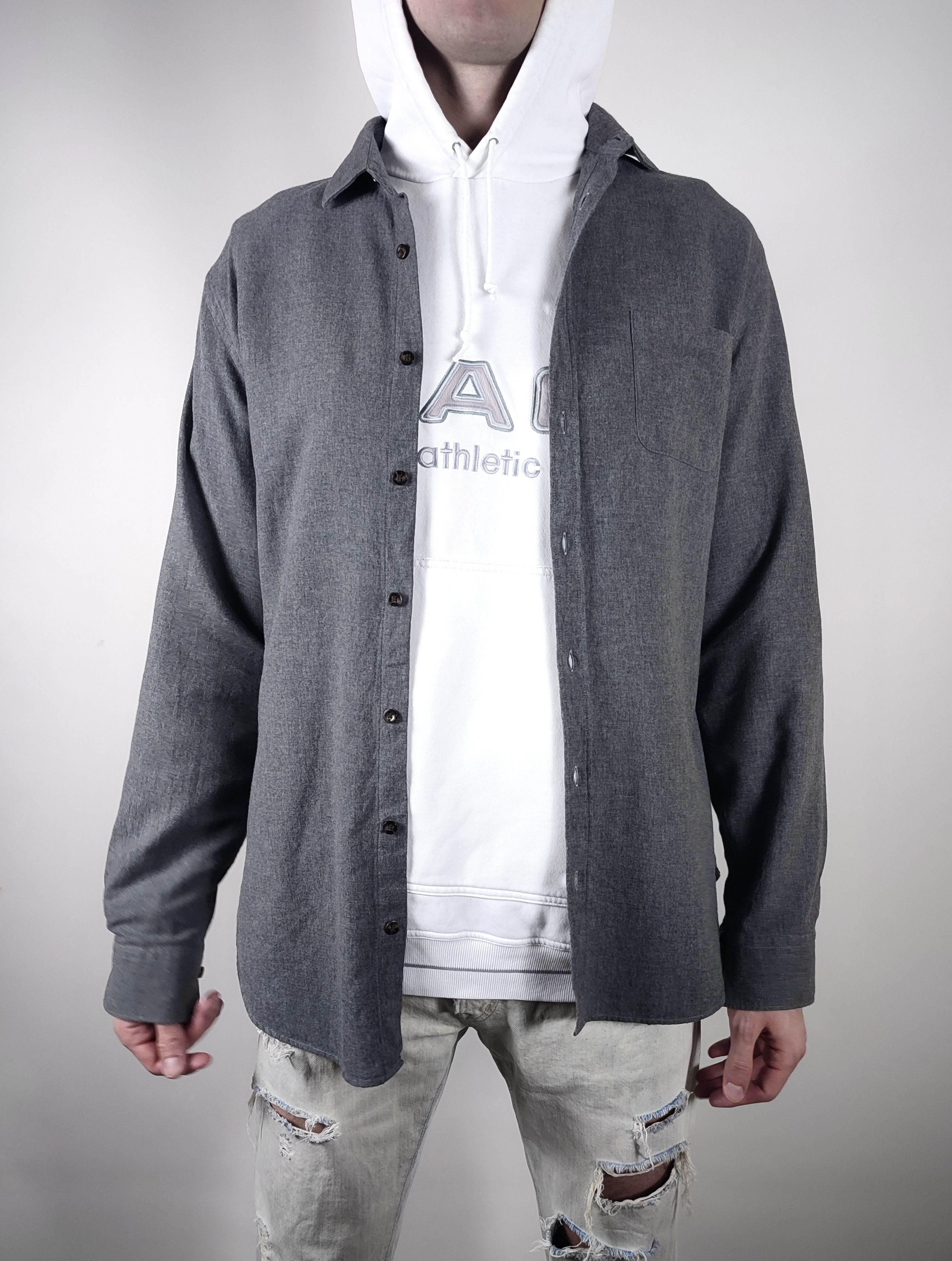 Hope Hope Flannel Narrow Fit Grey Long Sleeve Shirt Size US XL / EU 56 / 4 - 3 Thumbnail