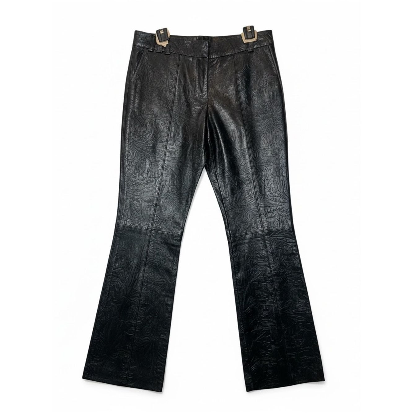 Other Poleci Embossed Leather Pants Black Low Rise Straight Leg Size 27" / US 4 / IT 40 - 1 Thumbnail