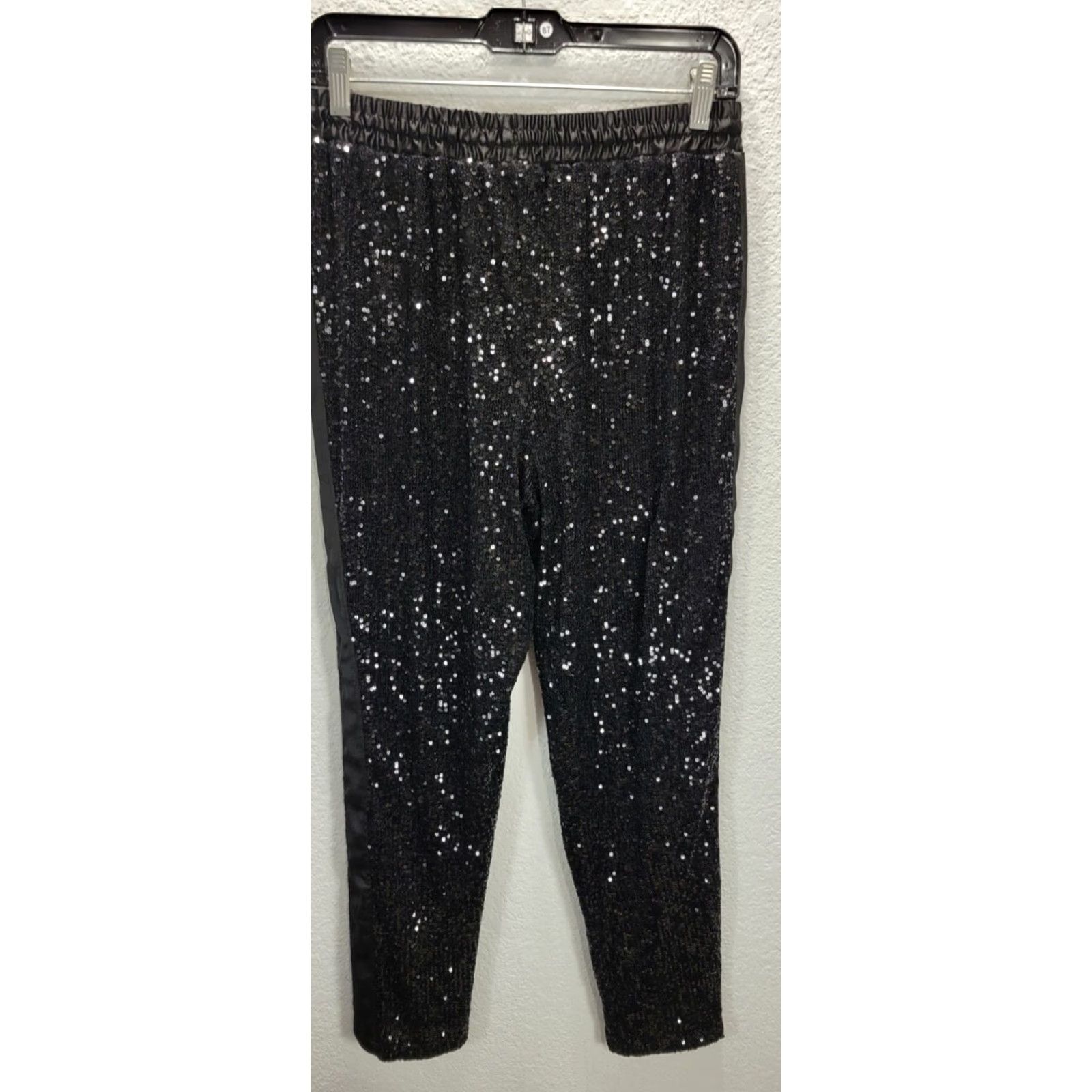 Rachel Zoe Rachel Zoe Black Jogger Pants Size S Sequin Side Stripe Drawstring Womens Pants Size 28" / US 6 / IT 42 - 3 Thumbnail