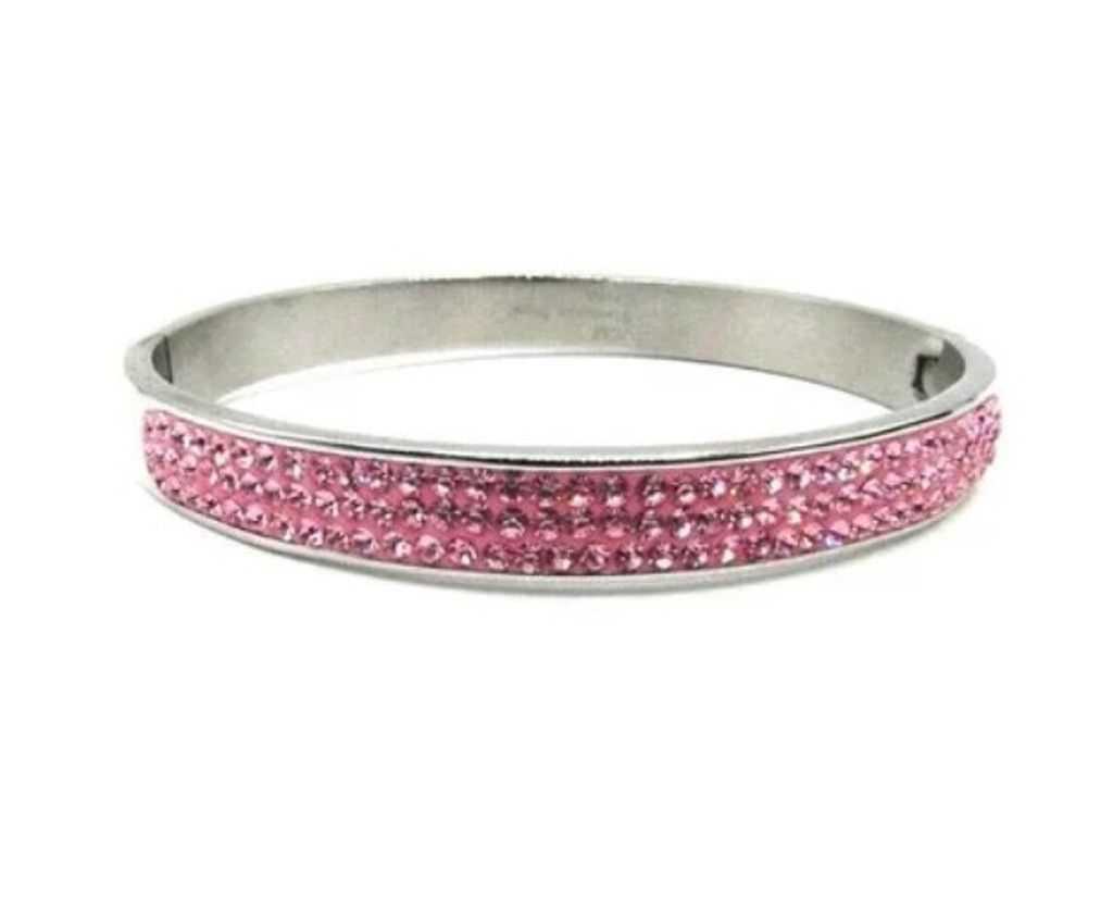 Other SIGNED JCM Stainless Steel Pink Crystal Bangle Bracelet Size ONE SIZE - 2 Thumbnail