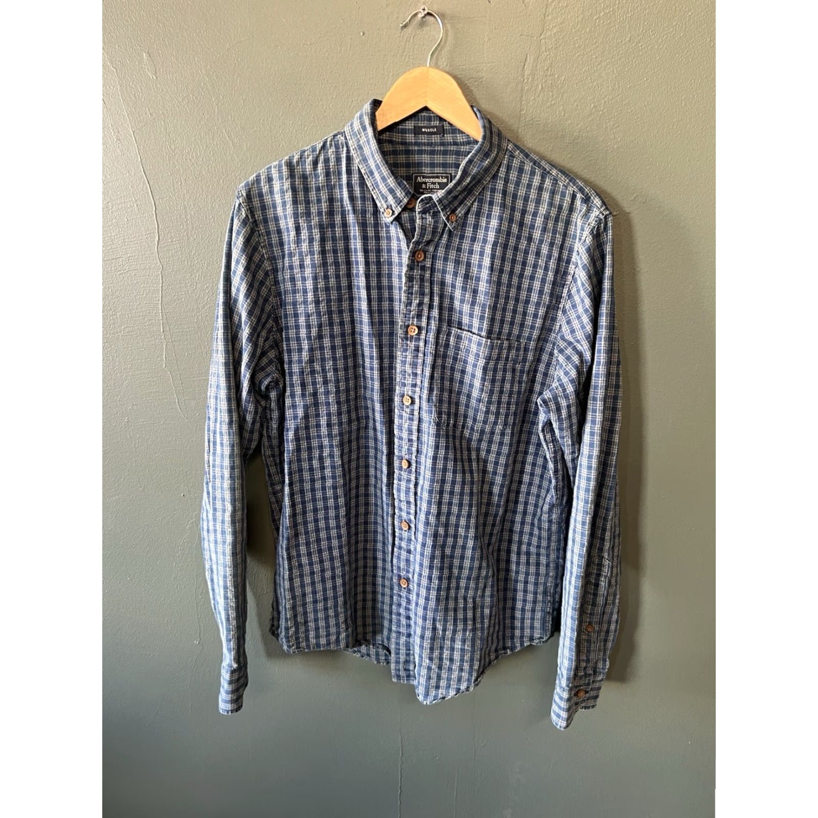 Abercrombie & Fitch Abercrombie & Fitch Mens Blue Long Sleeve Checkered Button-Up Shirt L Size US L / EU 52-54 / 3 - 2 Thumbnail