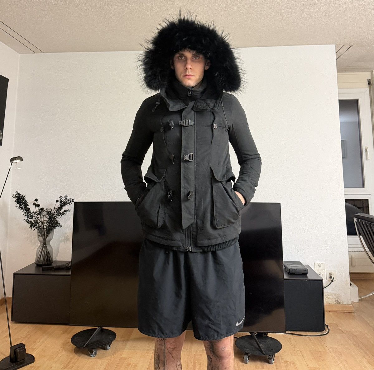 SLY SLY Black Coat with Fur Hood (short) Size US S / EU 44-46 / 1 - 11 Thumbnail