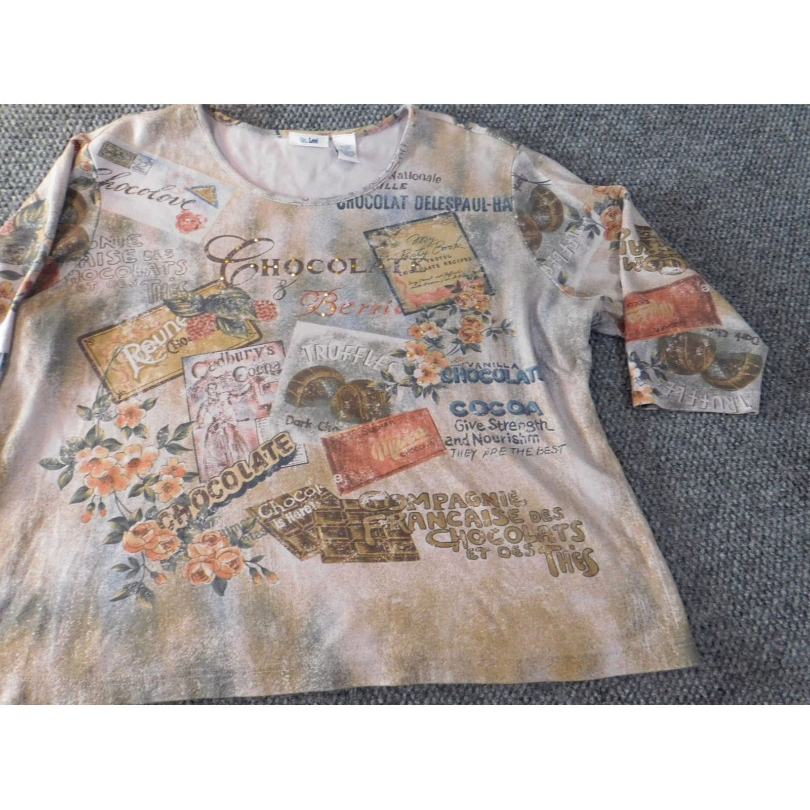 Lee Lee Women's Blouse 2X Plus Beige Crew Neck Pullover Top Long Sleeve Flower Print Casual Size XXL / US 16-18 / IT 52-54 - 2 Thumbnail