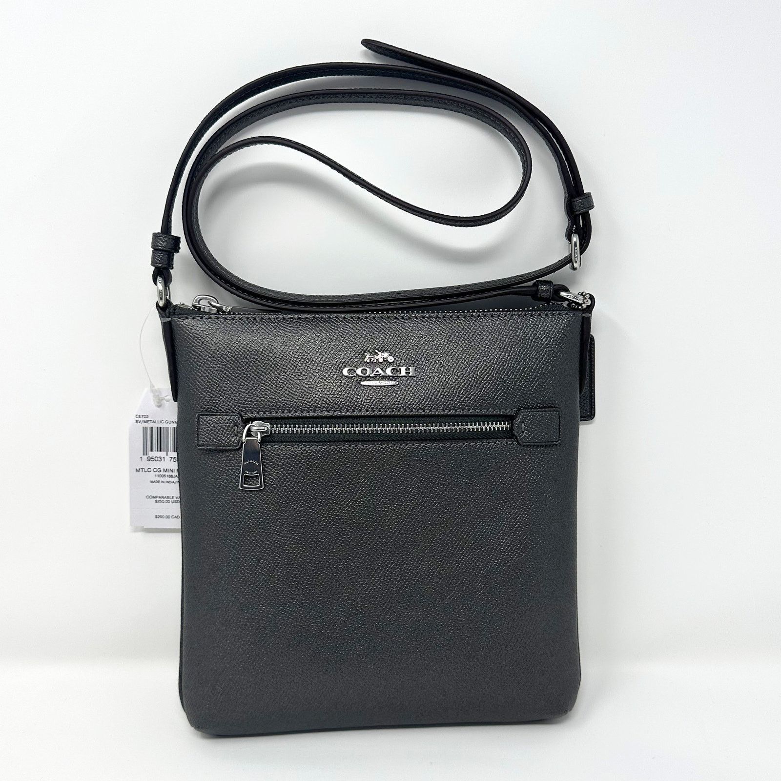 image of Coach Mini Rowan File Bag Crossbody Purse In Metallic Ce702 in Grey, Women's
