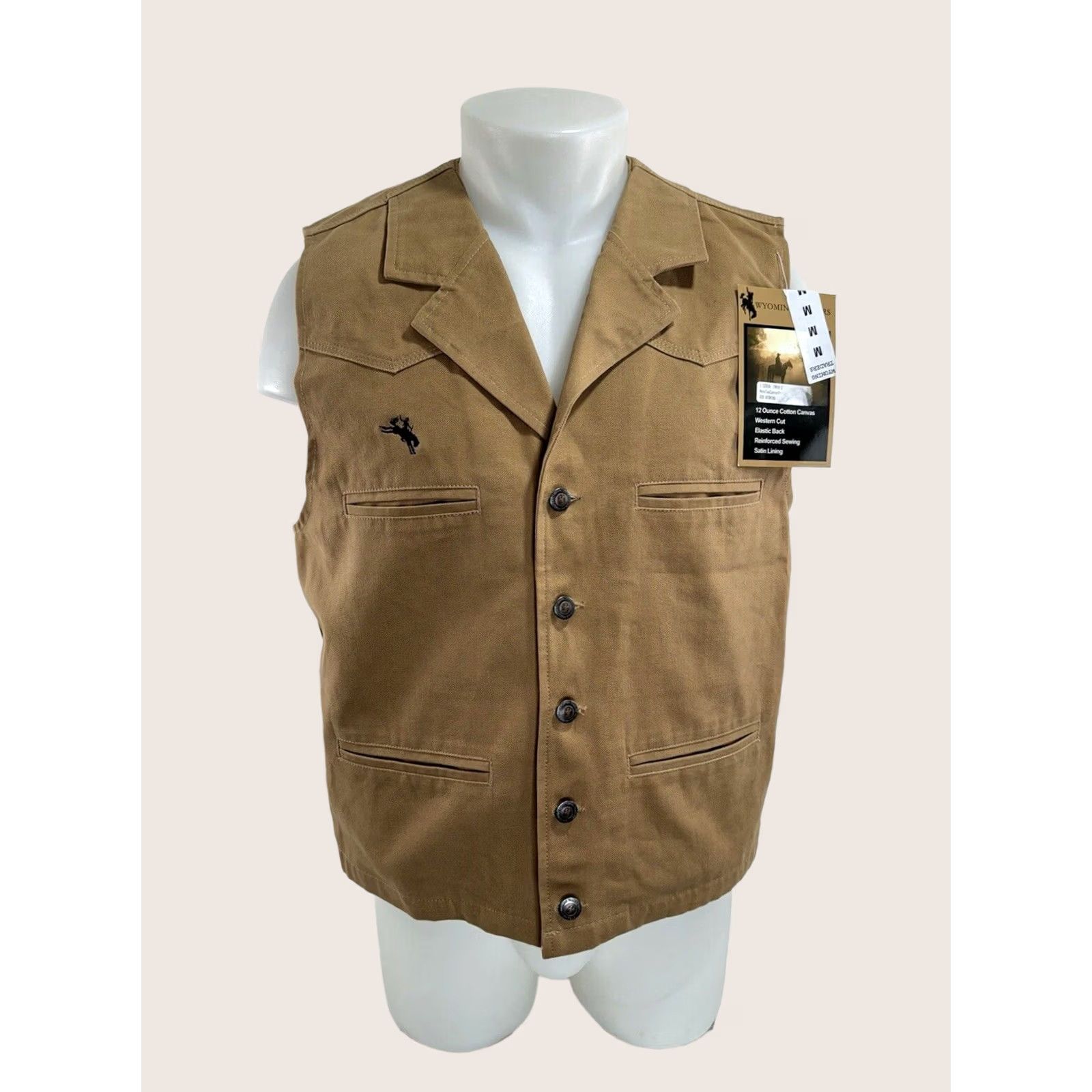 Vintage Wyoming Traders Canvas Embroidered Horse Western Vest M Brown Mens Size US M / EU 48-50 / 2 - 1 Thumbnail