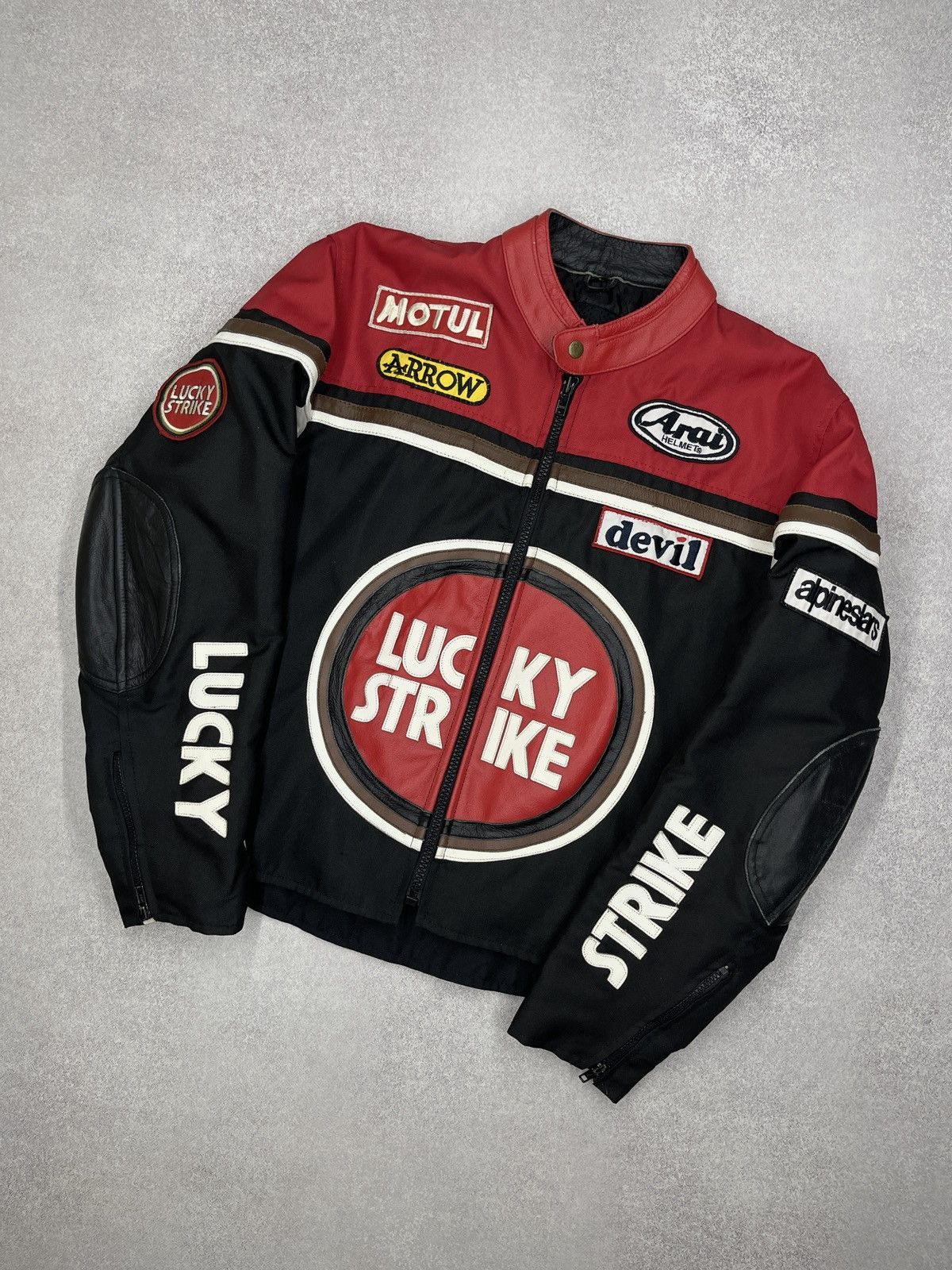 Leather Vintage Lucky Strike Leather Moto Racing Jacket Big Logo Size US L / EU 52-54 / 3 - 1 Thumbnail