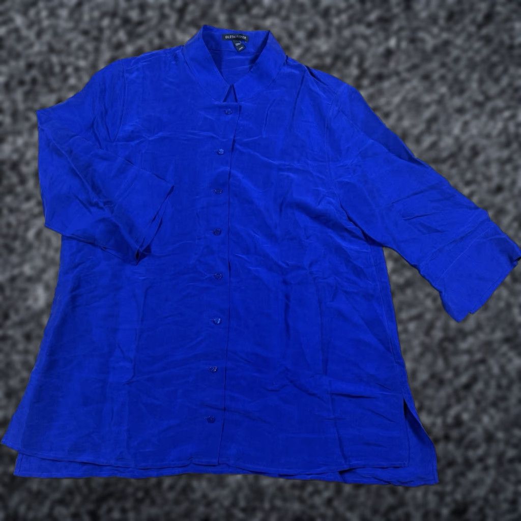 Eileen Fisher Eileen Fisher Blouse Women’s Medium Button 3/4 Sleeve Blue Top M Women Size M / US 6-8 / IT 42-44 - 1 Thumbnail