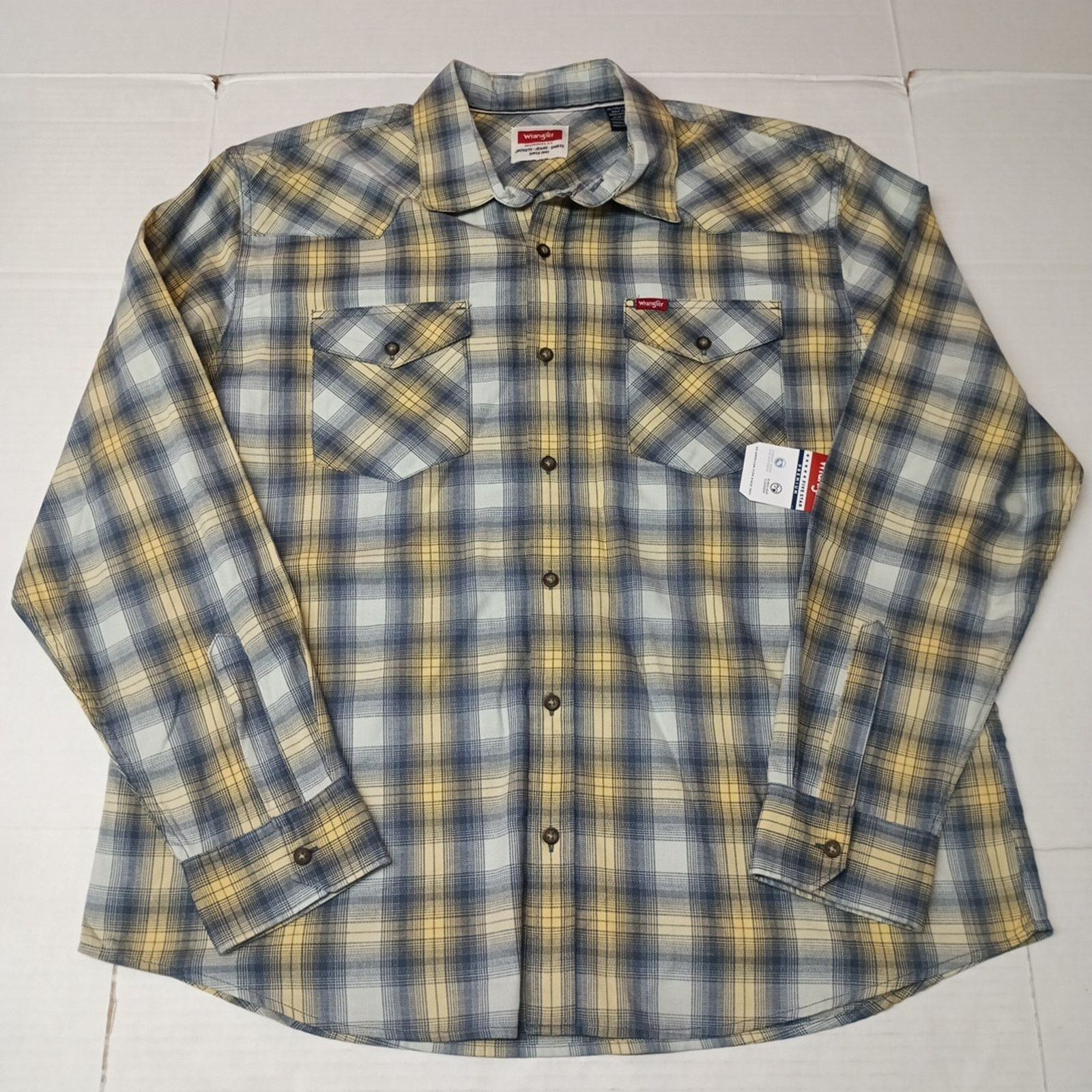 Wrangler Wrangler Cowboy Wash Shirt Men Size XL Sky Blue Yellow Plaid Size US XL / EU 56 / 4 - 1 Thumbnail