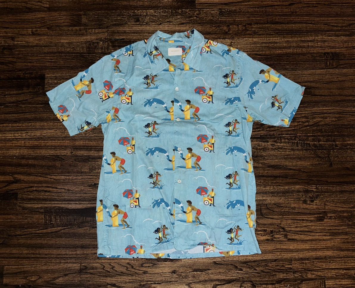 Aime Leon Dore Block Party Button Up Shirt Blue Size Large