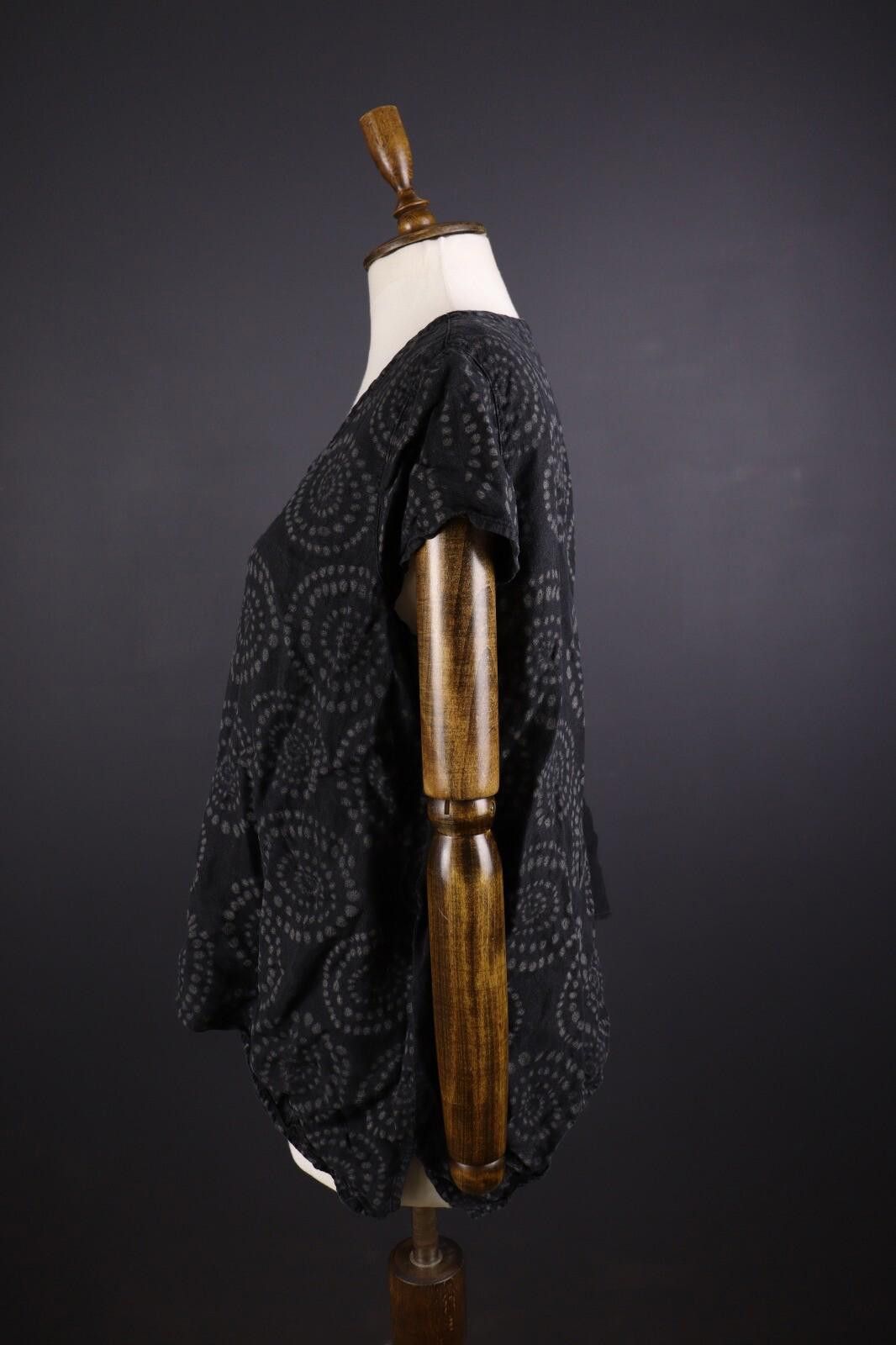 Designer Elemente Clemente Black Lagenlook Floral Linen Top Shirt 3 Size M / US 6-8 / IT 42-44 - 5 Thumbnail